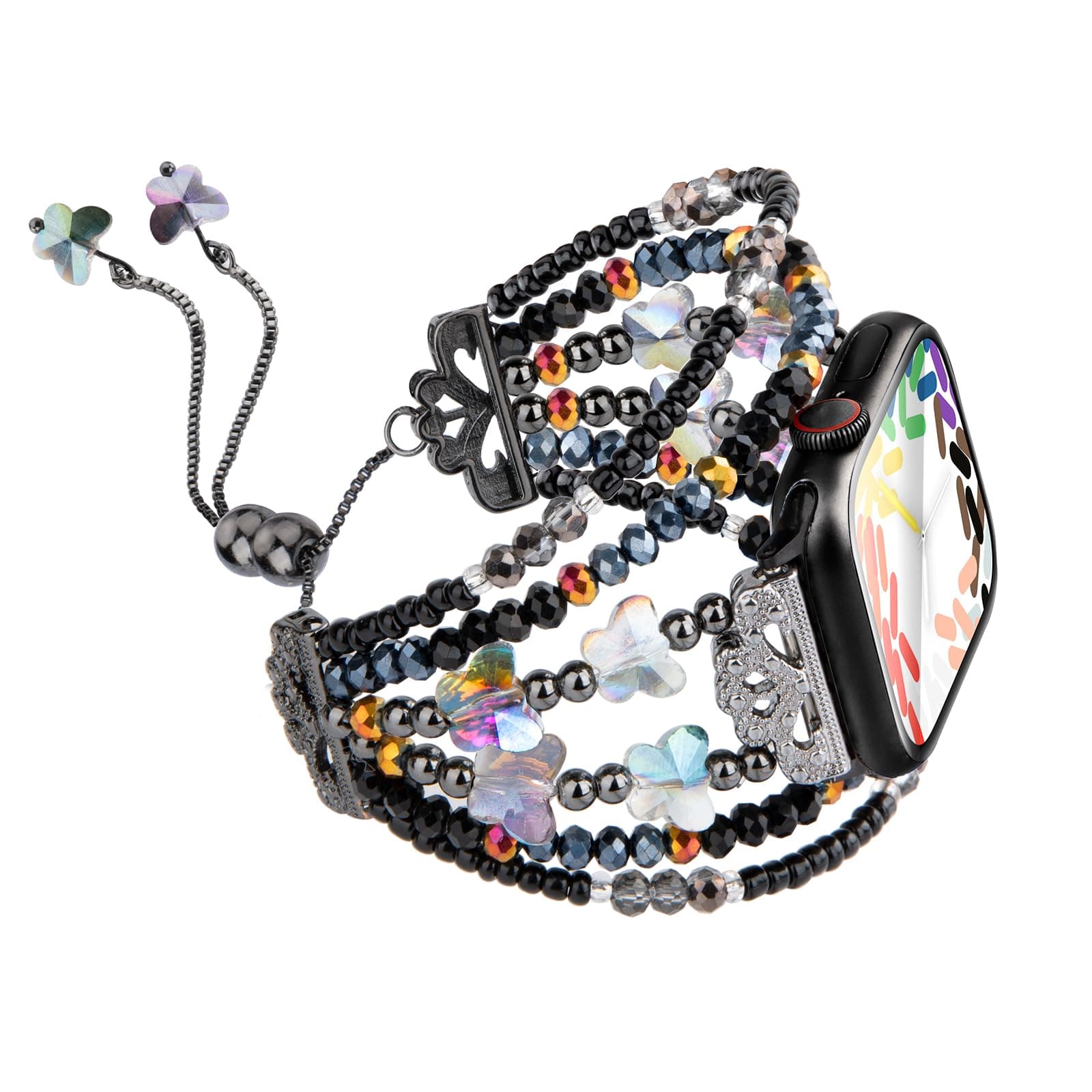 fohuas beaded Bracelet Band Compatible for Apple Watch 38mm 40mm 41mm 42mm 44mm 45mm 49mm, Adjustable Bling Crystal Pearl Beads Handmade iWatch Band Series SE 9 8 7 6 5 4 3 2 1,Elastic Jewelry Bangle Wristband for iphone Watch Women Cute