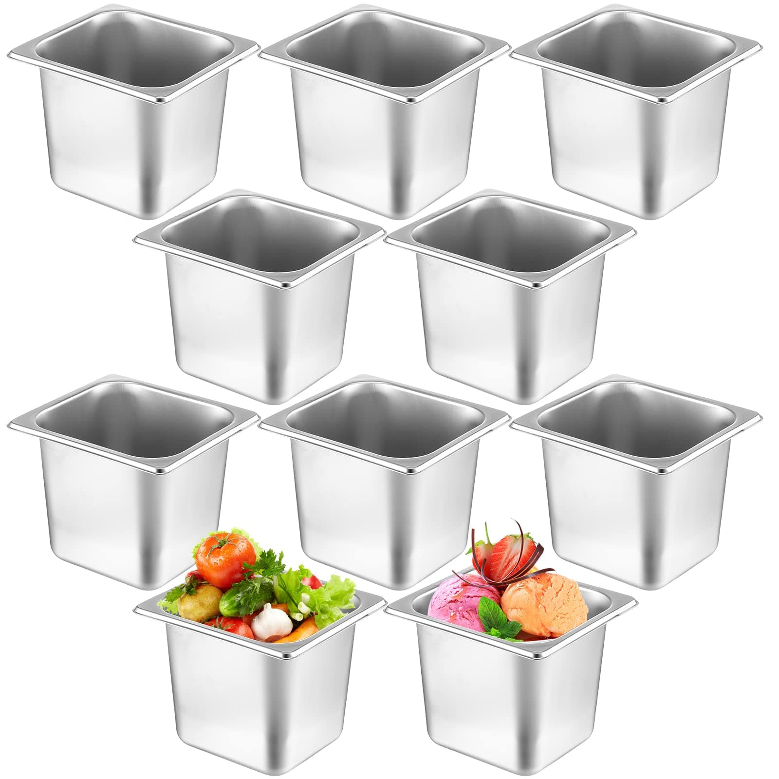 10 Pack Hotel Pans 1/6 Size 5.9 Inch Deep Stainless Steel Steam Table Pan Stackable Catering Pan 6.9 L x 6.4 W Anti Steam Pan Metal Food Pan for Hotel Restaurant Buffet Party Supplies