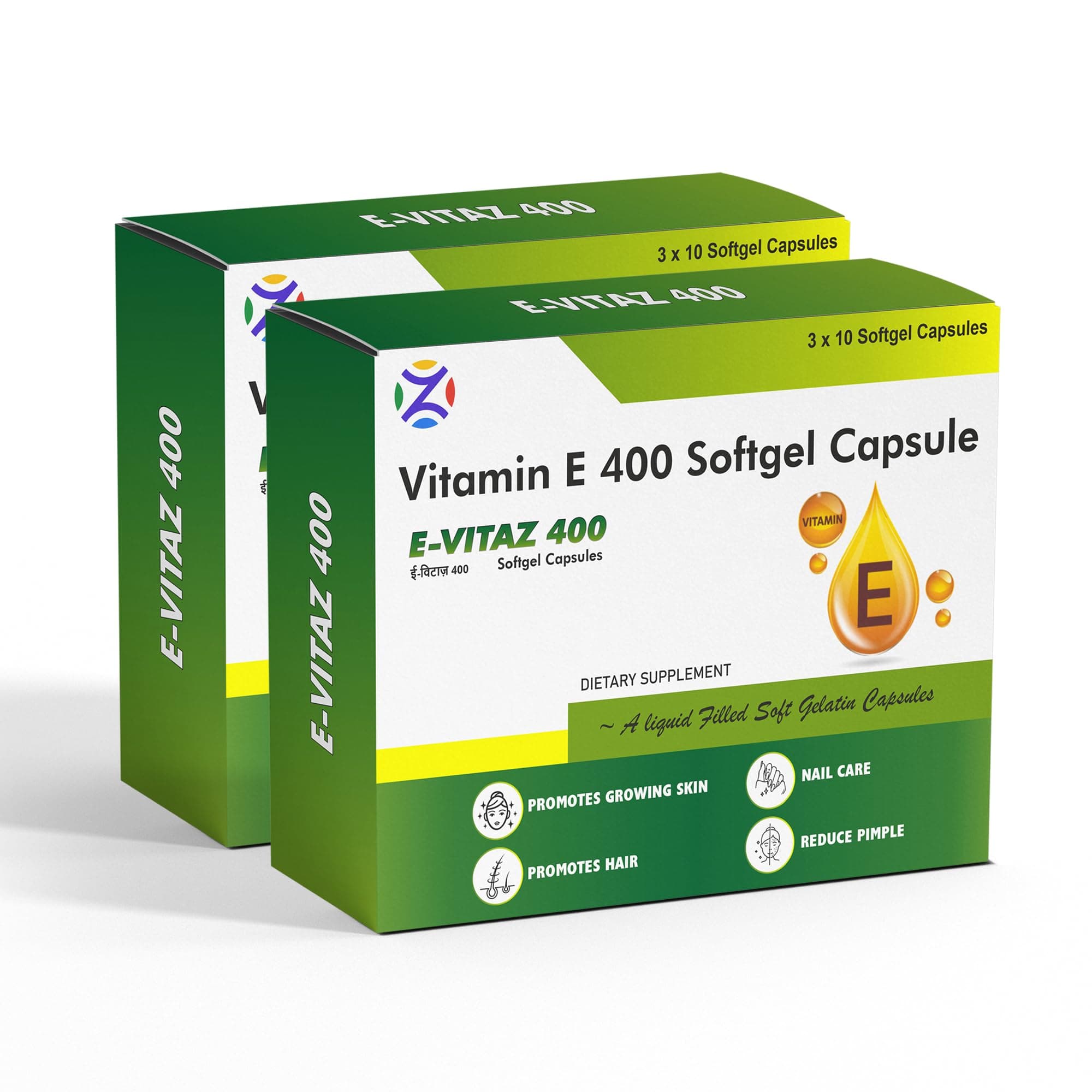 Vitamin E 400mg Softgel Capsules | E-Vitaz 400 -For Hair, Skin and Nail Care | Pack Of 6 (60 Capsule)