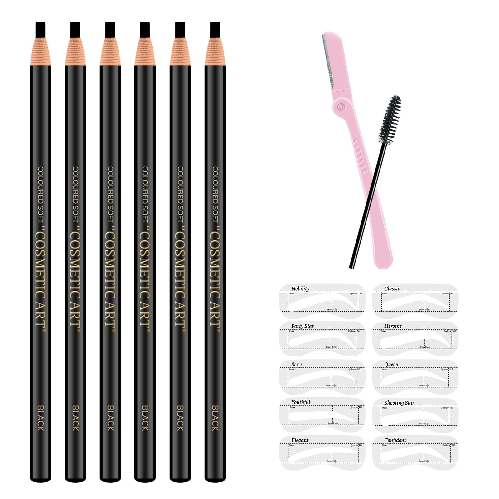Ownest 6Pcs Pull Cord Peel-off Eyebrow Pencil Tattoo Makeup and Microblading Supplies Set for Marking, Filling and Outlining, Waterproof and Durable Permanent Eyebrow Liner-Black