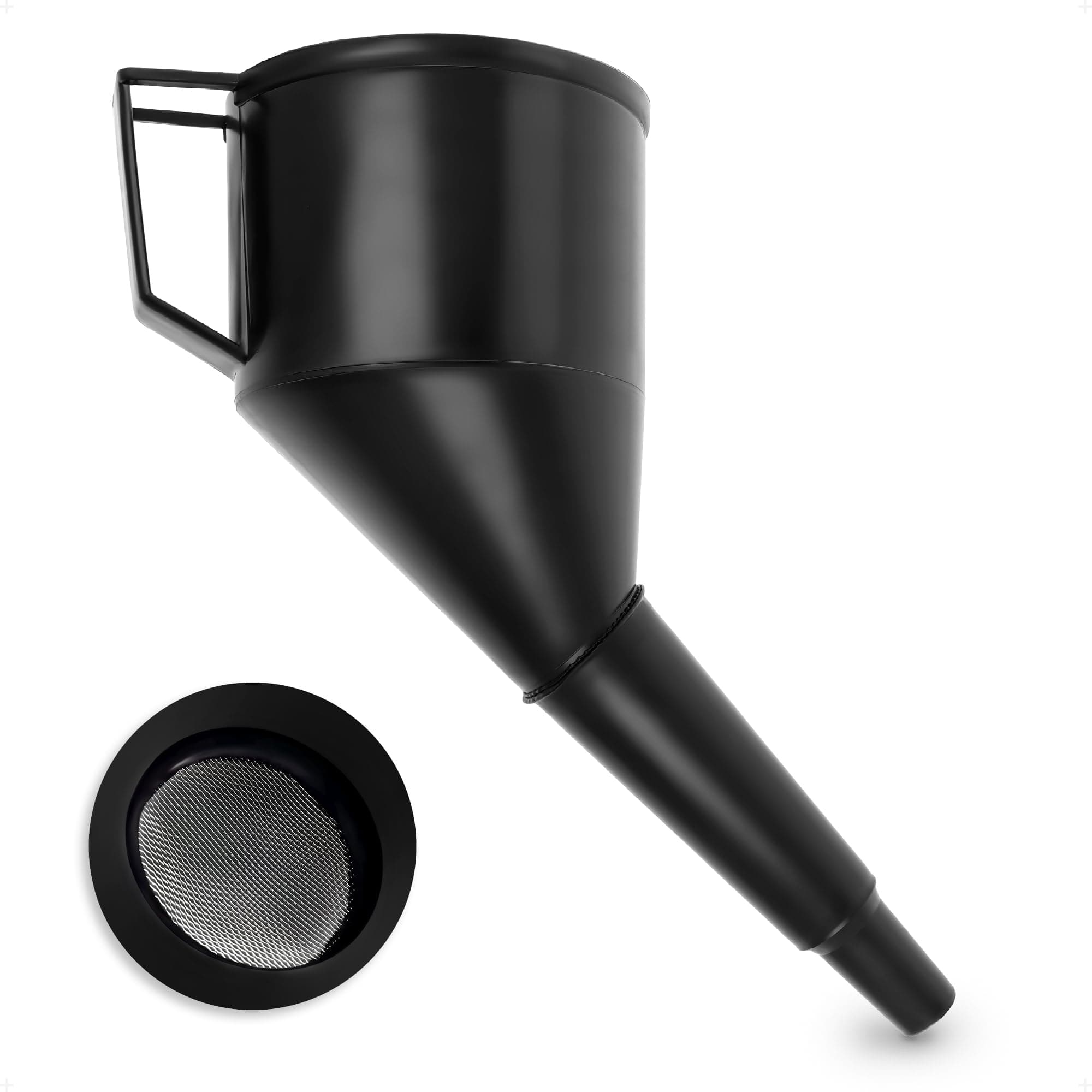 BFG Fuel Funnel for Car & Machine Oil, Large Black Petrol Funnel with Anti Static Strainer