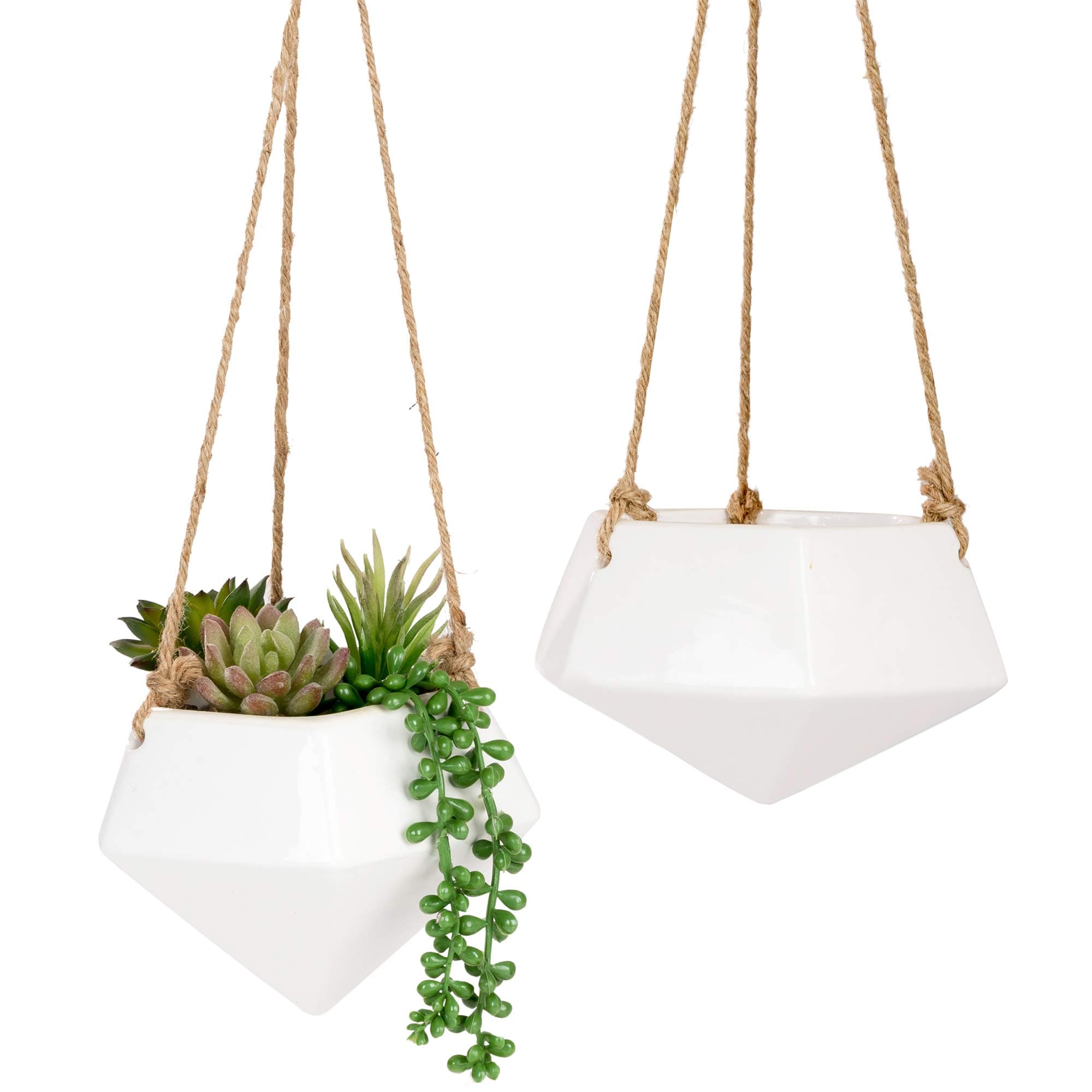 Nattol White Hanging Planters, Ceramic Hanging Plant Pot for Indoor Plants, Planter for Wall Décor, Set of 2