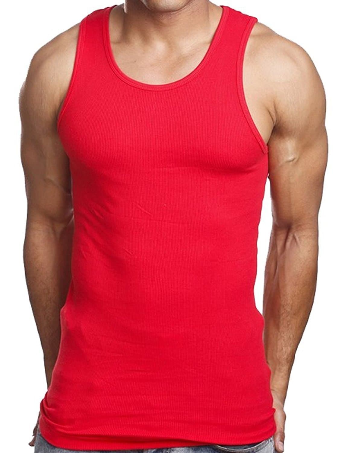 RED 3 PACK Men's Wife Beater A Shirt Muscle Tank Top Gym Work Out Super Thick