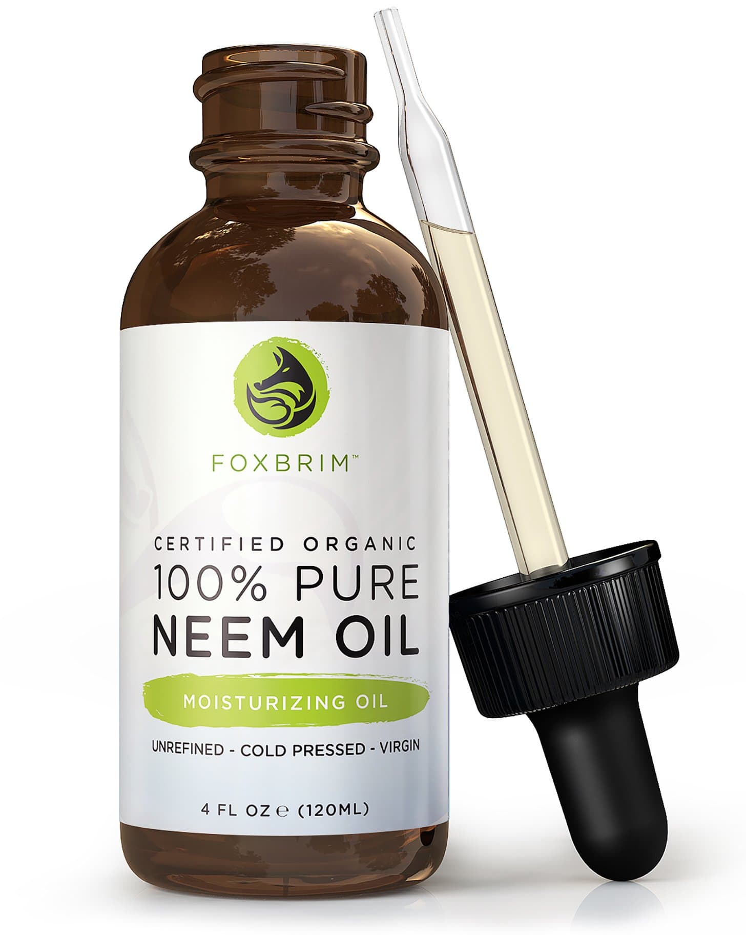 Pure Organic Neem Oil - USDA - Cold Pressed - For Hair, Skin & Nails - Foxbrim Naturals 4oz