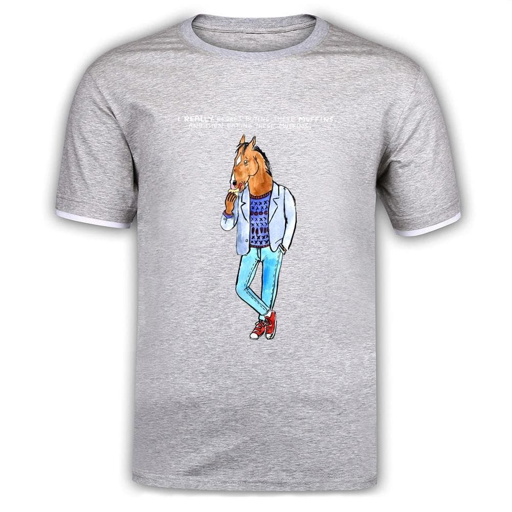 Jidig Man BoJack Horseman Sketch Funny Quotes Mercerized Cotton T Shirts Light Grey L