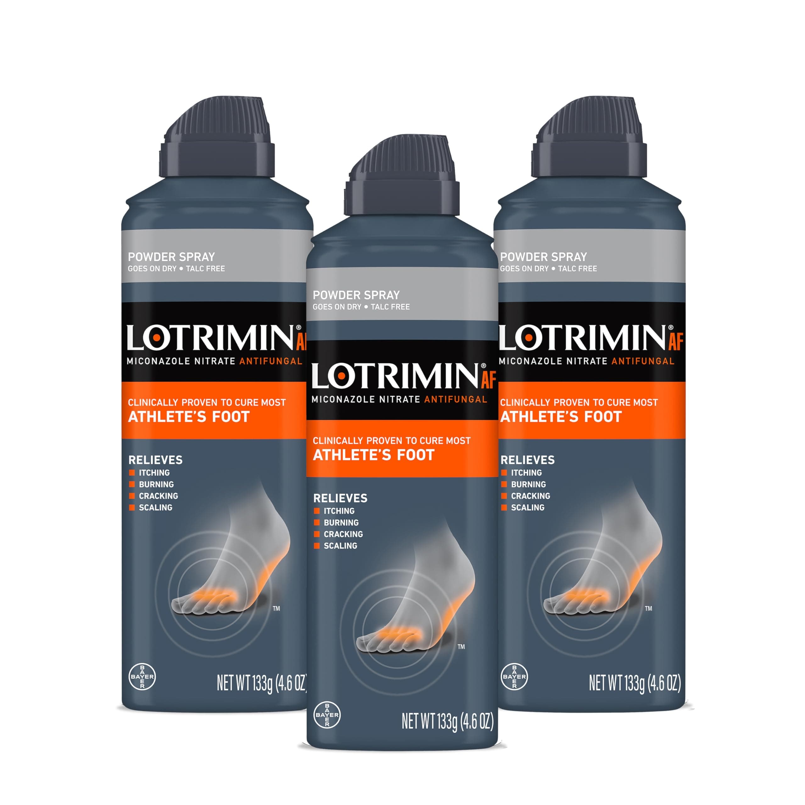 Lotrimin AF Athlete's Foot Powder Spray, Miconazole Nitrate 2%, Clinically Proven Effective Antifungal Treatment of Most AF, Jock Itch and Ringworm, 4.6 Ounce (Pack of 3)