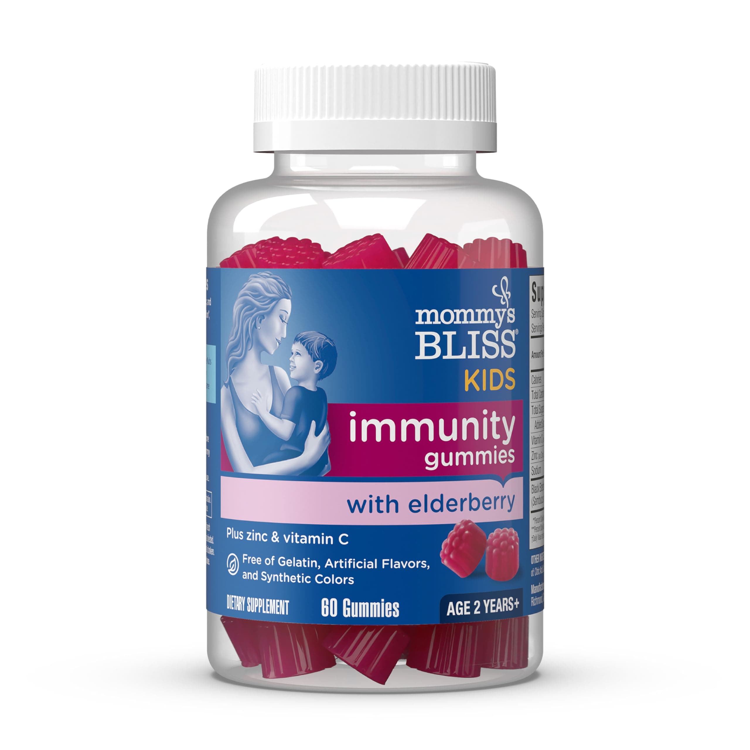 Mommy's Bliss Kids Elderberry Gummies, Supports Immunity with Black Elderberry, Zinc & Vitamin C, Gluten Free & Vegan, Age 2 Years+ (60 Count)