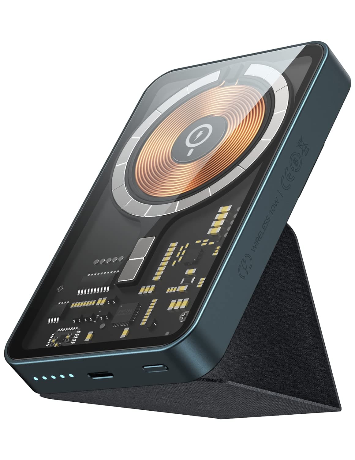 MOMAX Magnetic Charger with Stand,5000mAh Foldable Q.Mag Power Magnetic Wireless Power Bank,MFi Certified External Battery Lightning Input for iPhone 14/14Max/14Pro/14Pro Max/13/12 (Clear)