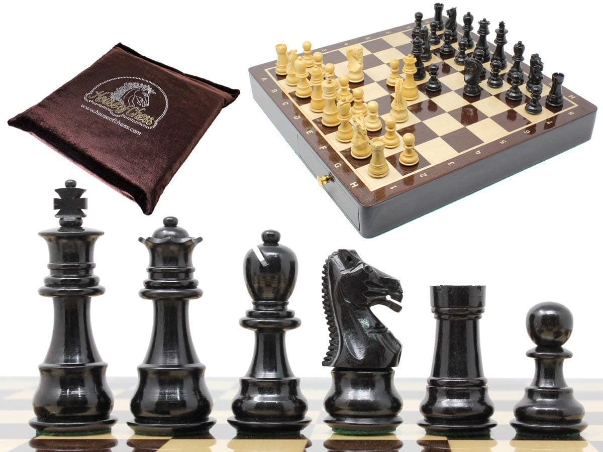 Ebony Wood/Boxwood Chess Set Pieces Galaxy Staunton 3" (76 mm) with 15" x 15" Wenge Wood Board + 2 Extra Queens, 4 Extra Knights & 2 Extra Pawns