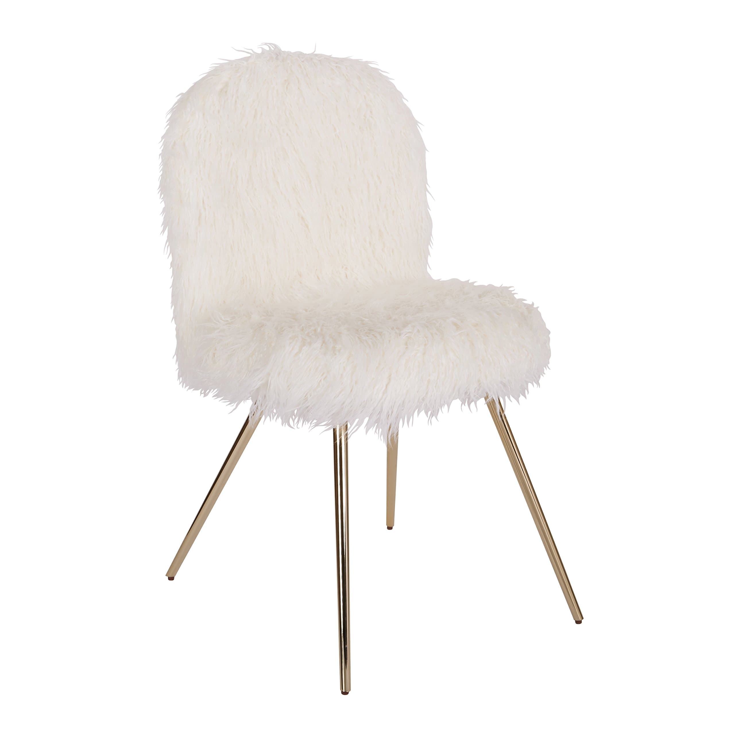 Julia Accent Chair, White Faux Fur and Gold Legs