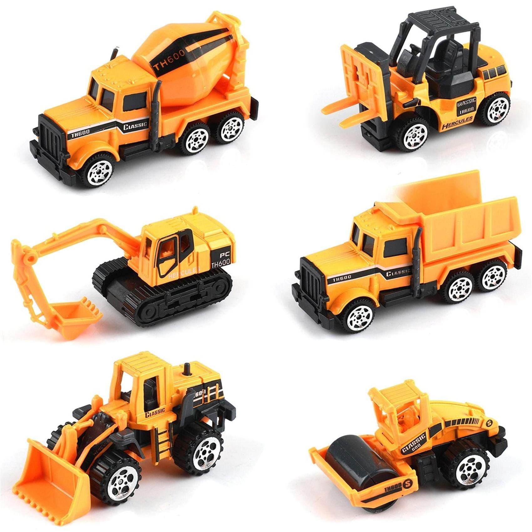 Small Construction Toys, 6Pcs Construction Vehicles Trucks Kids Birthday Gifts Vehicle Toy Toddlers Boys Mini Car Set Die Cast Engineering Excavator Digger Trucks