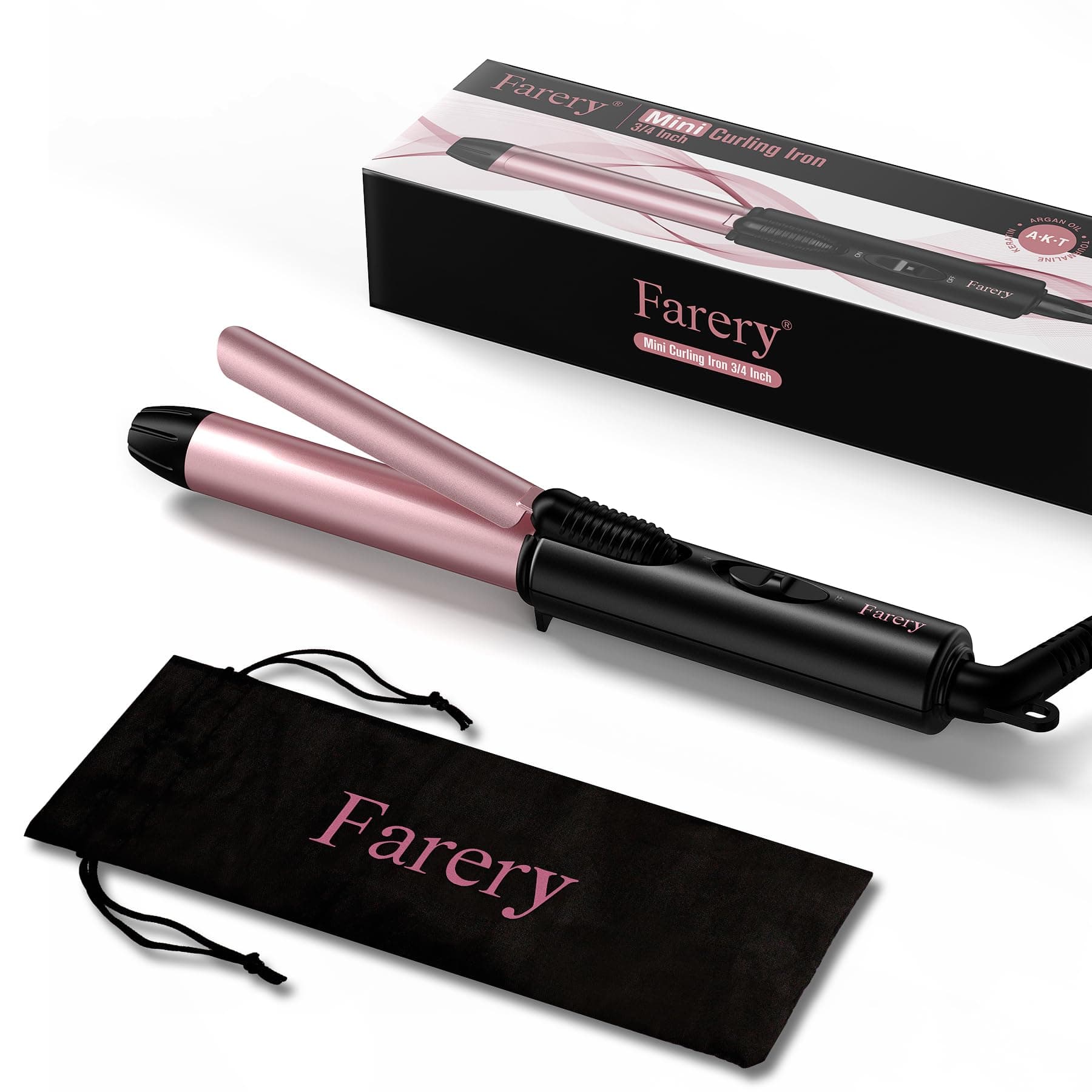 3/4 Inch Keratin & Argan Oil Infused Mini Curling Iron - Dual Voltage, Travel Size with Storage Bag for Short Hair
