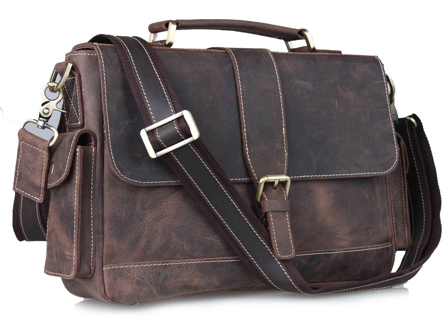 Amango Genuine Leather Messenger Bag for Men Fit 13'' Laptop Brown A9917