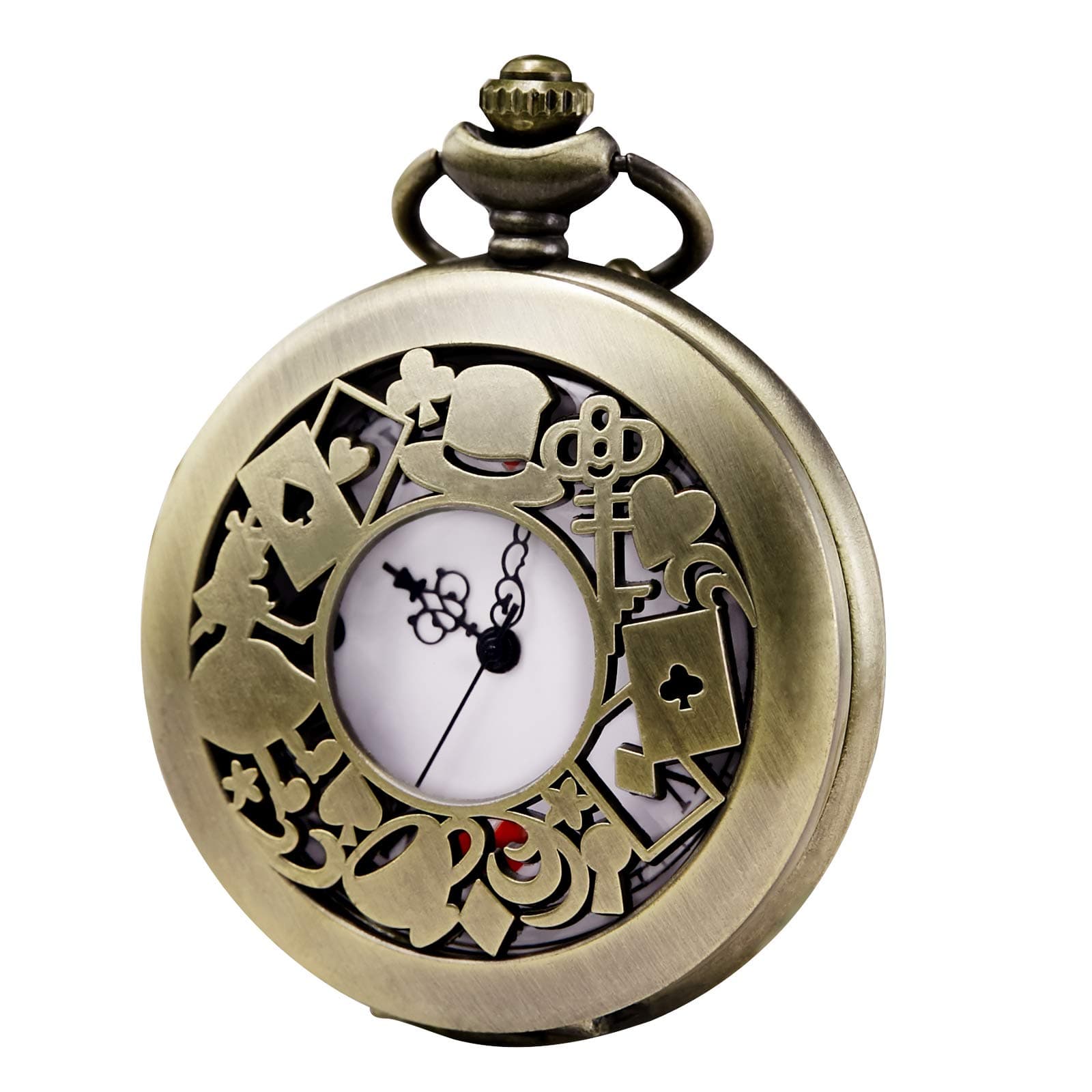 MORFONGMen's Women Quartz Pocket Watch Alice in Wonderland Series Hollow Case Vintage Fob Watches