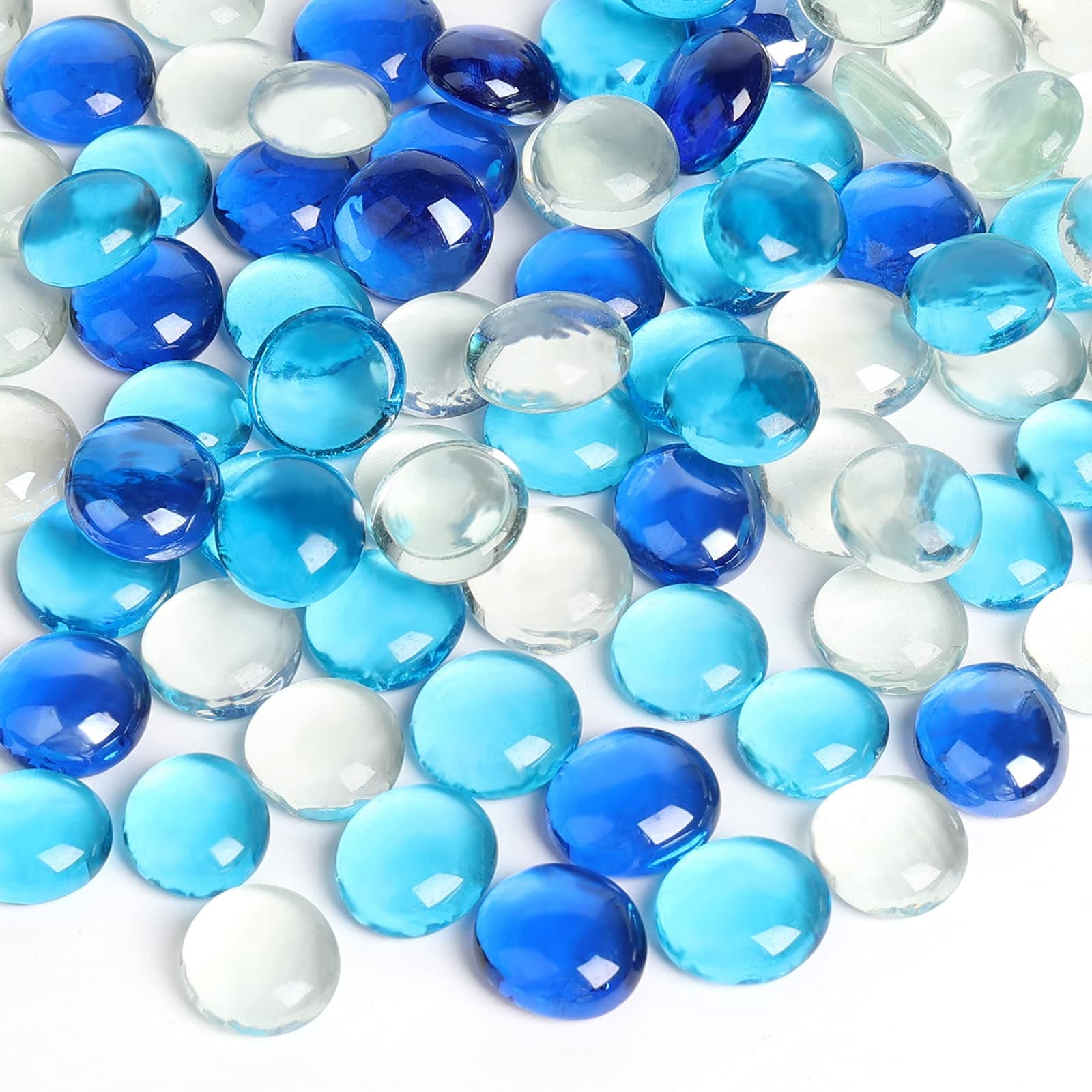 FUTUREPLUSX 0.97 pounds, Flat Glass Marbles, Blue Mixed Gemstone Vase Fillers Beads Decorative Glass Pebbles Floral Fish Tank Rocks for Vases Table Scatter Aquarium Decor