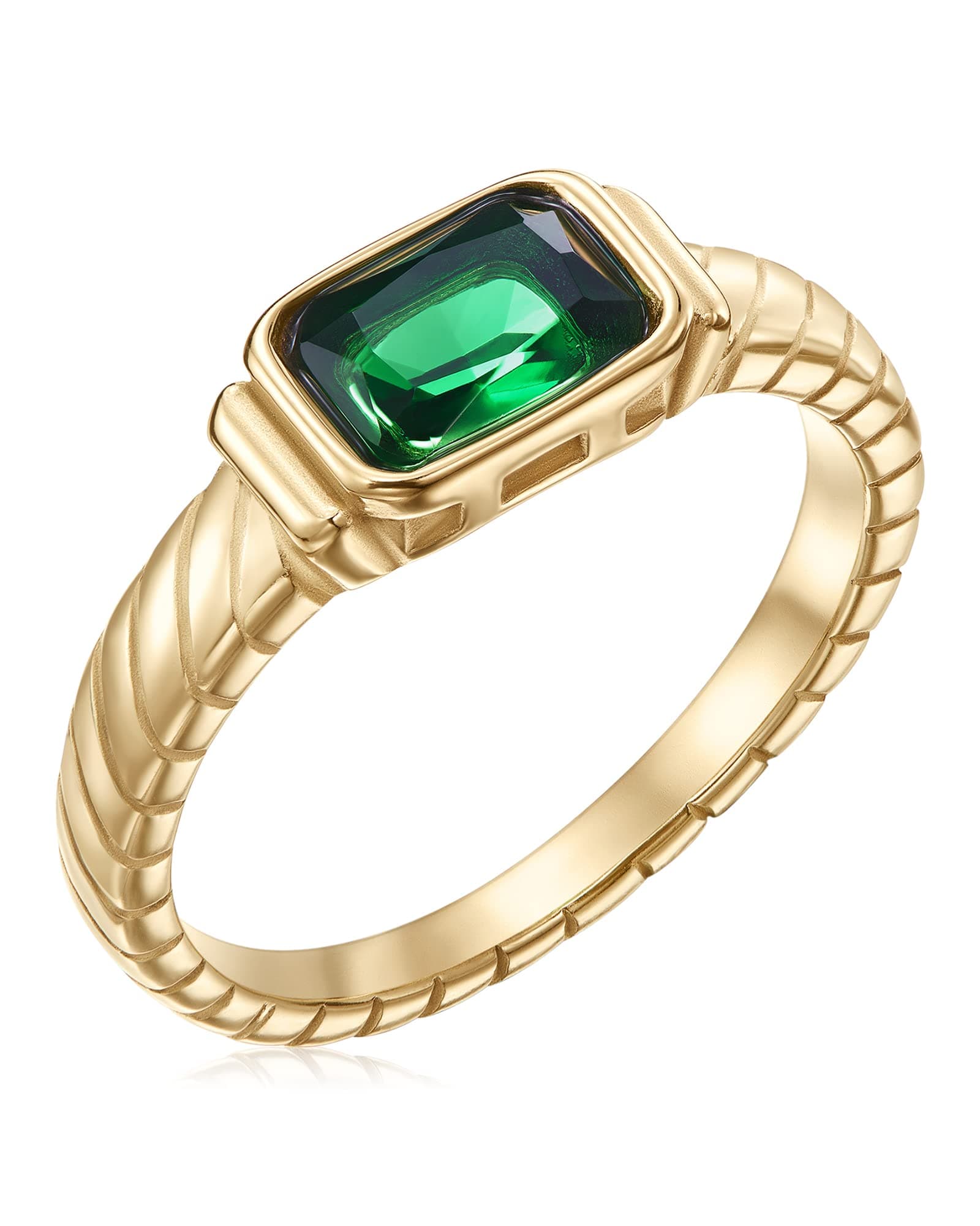 Gold Emerald Rings Gold Rings for Women Dainty Green Rings Cut Emerald Gemstones CZ Non Tarnish Gold Rings 14K Gold Plated Rings for Women Band Size 6/7/8/9