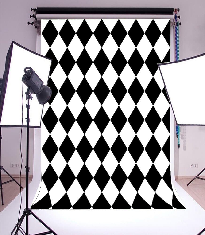 Laeacco 6X8FT Vinyl Photography Background Mosaic Theme Black and White Rhombus Pattern Design Backdrop Party Artistic Children Adults Photo Backdrop 1.8(W) x2.5(H) M Photo Studio Prop