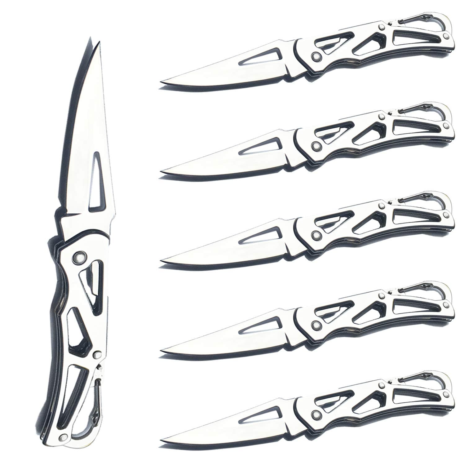 6 Pack Stainless Steel Self-Defense Folding Knife With Key Ring, Outdoor Survival Pocket Knife, Easy To Everyday Carry Small Knife