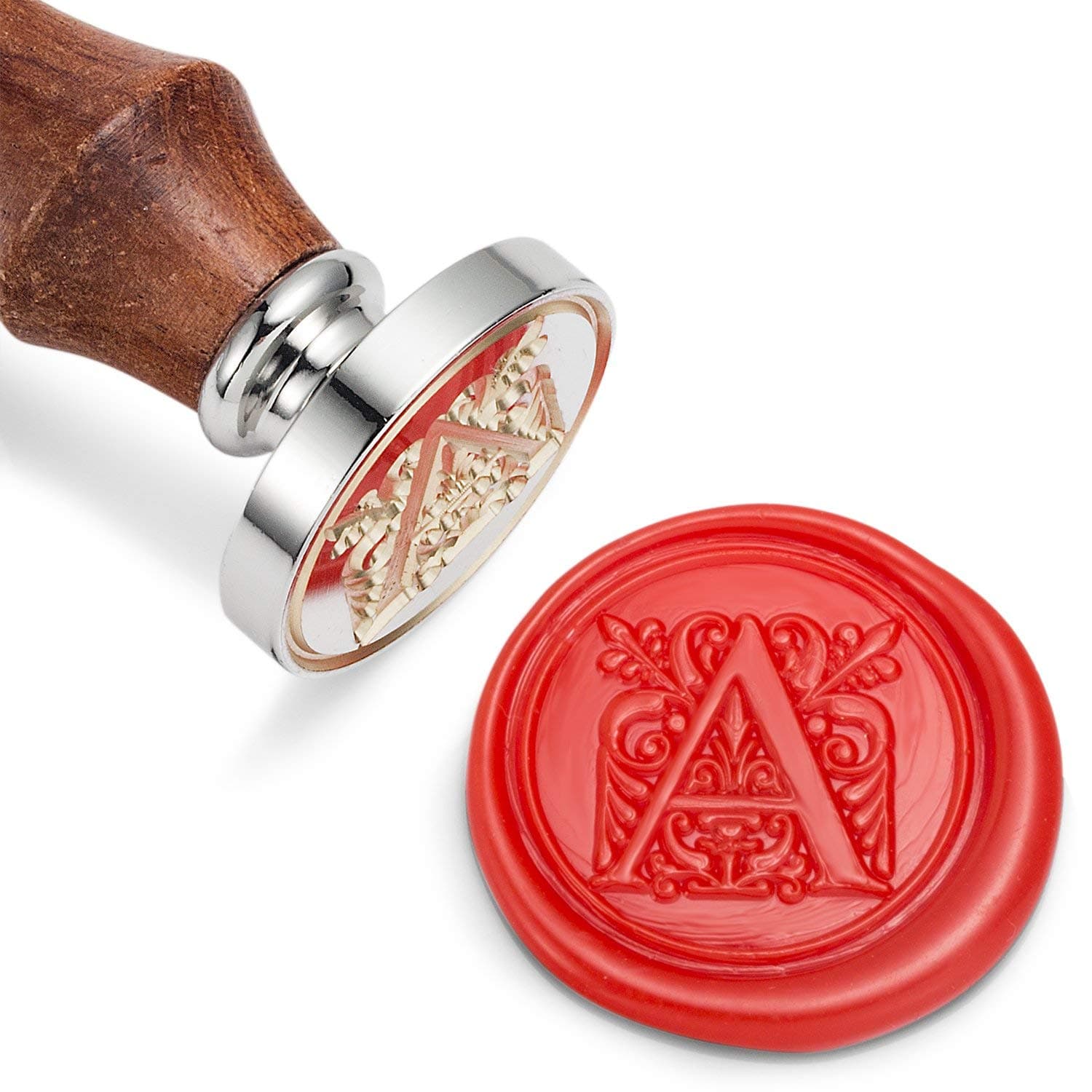 Mceal Wax Seal Stamp, Silver Brass Head with Wooden Handle, Regal Letter A to Z Series(Letter A)