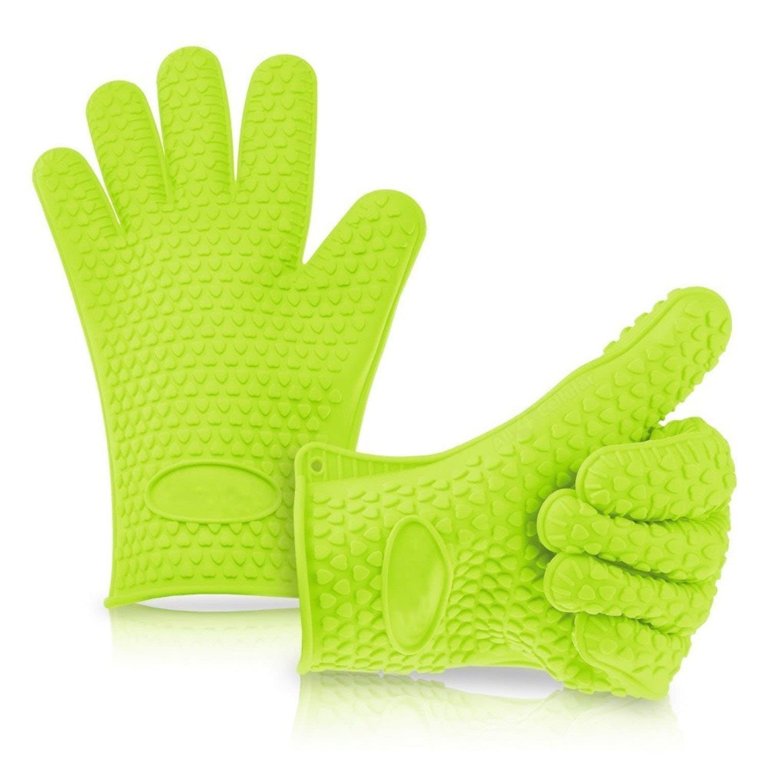 Buyku Heat Resistant Silicone Barbecue Oven Mitts 1 Pair - Best BBQ Cooking glove for Baking, Smoking & Potholder, Green
