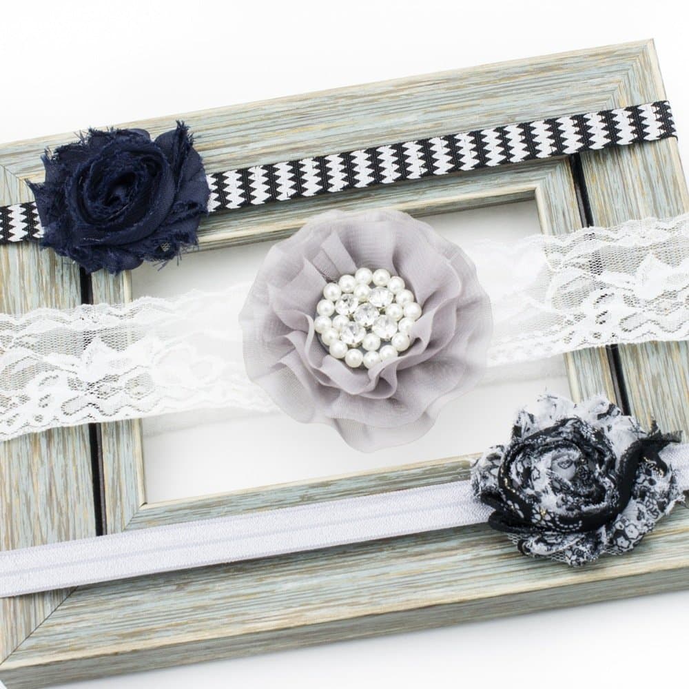 Baby Headbands Newborn Infants Women Cute Teens Girls New Hair Accessories Cheap 6 Month Set Wholesale in a Pack Lot in Bulk Flowers Plain Wedding White Grey Blue Elastic Lace Chiffon Rhinestone, 18 in - CHILDREN