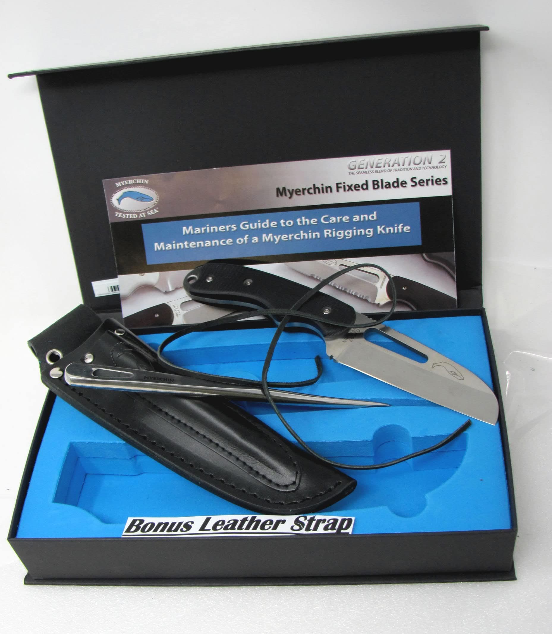 B100 Professional Grade Offshore System Knife and Marlinspike Bonus Leather Lanyard Strap Myerchin Knives