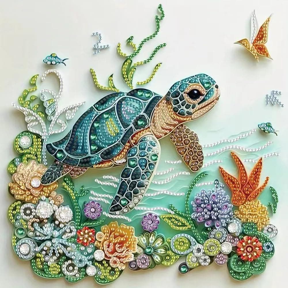 Sea Turtle Animal Special Shape Diamond Art Kits for Adults,5D Diamond Painting Kits for Beginner,DIY Diamond Crystal Rhinestones Painting Kits for Home Wall Decor Gift 11.8 X 11.8inch