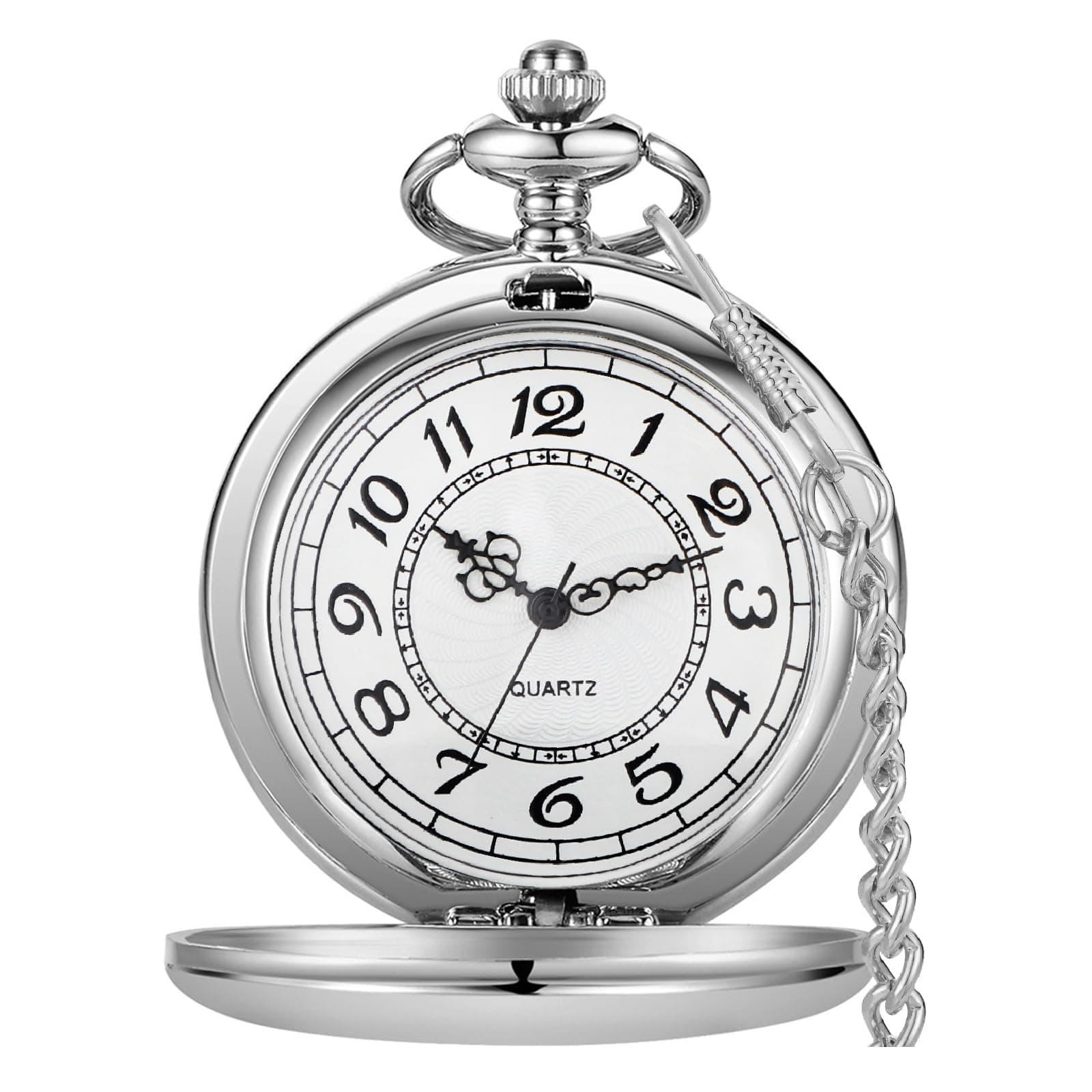 Smooth Pocket Watch Alloy Steel Quartz Roman/Arabic Numerals with 37cm Chain for Father's Day Xmas Best Gifts