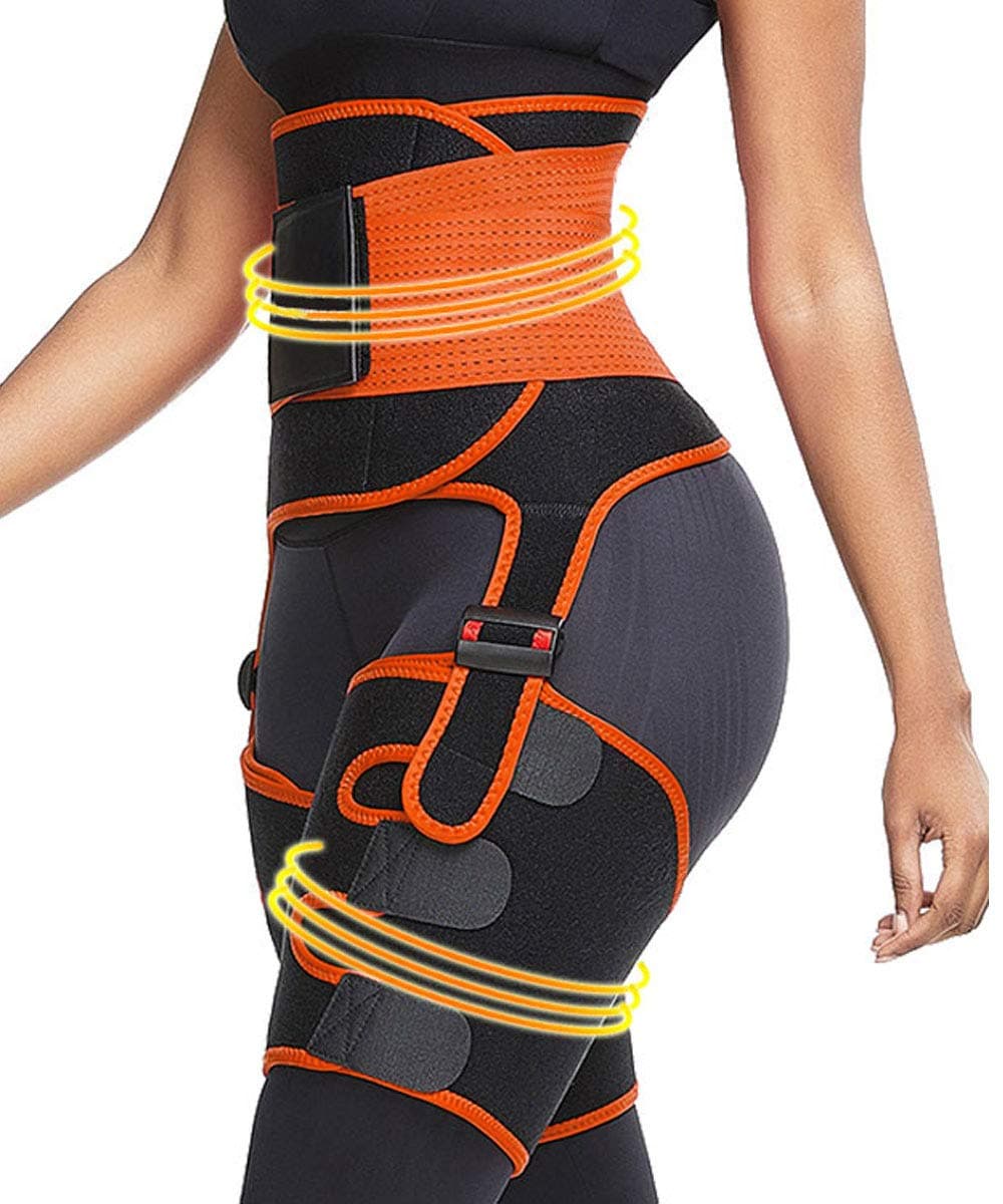 3 in 1 Waist Trainer and Thigh Trimmer for Women Double Compression Belt Leg Support Sweat Sauna Effect Body Shaper
