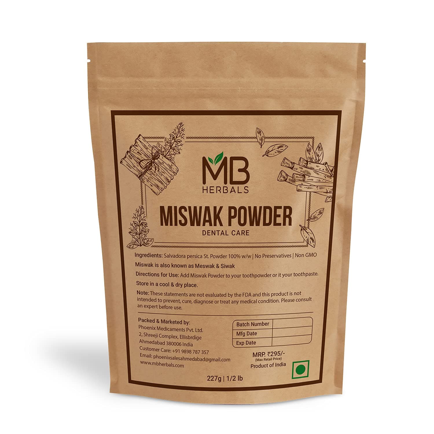 MB Herbals Miswak Powder 8 oz (0.5 lb) | 100% Pure Siwak Sewak | Salvadora persica | Natural Tooth Powder | Miswaq Toothpowder