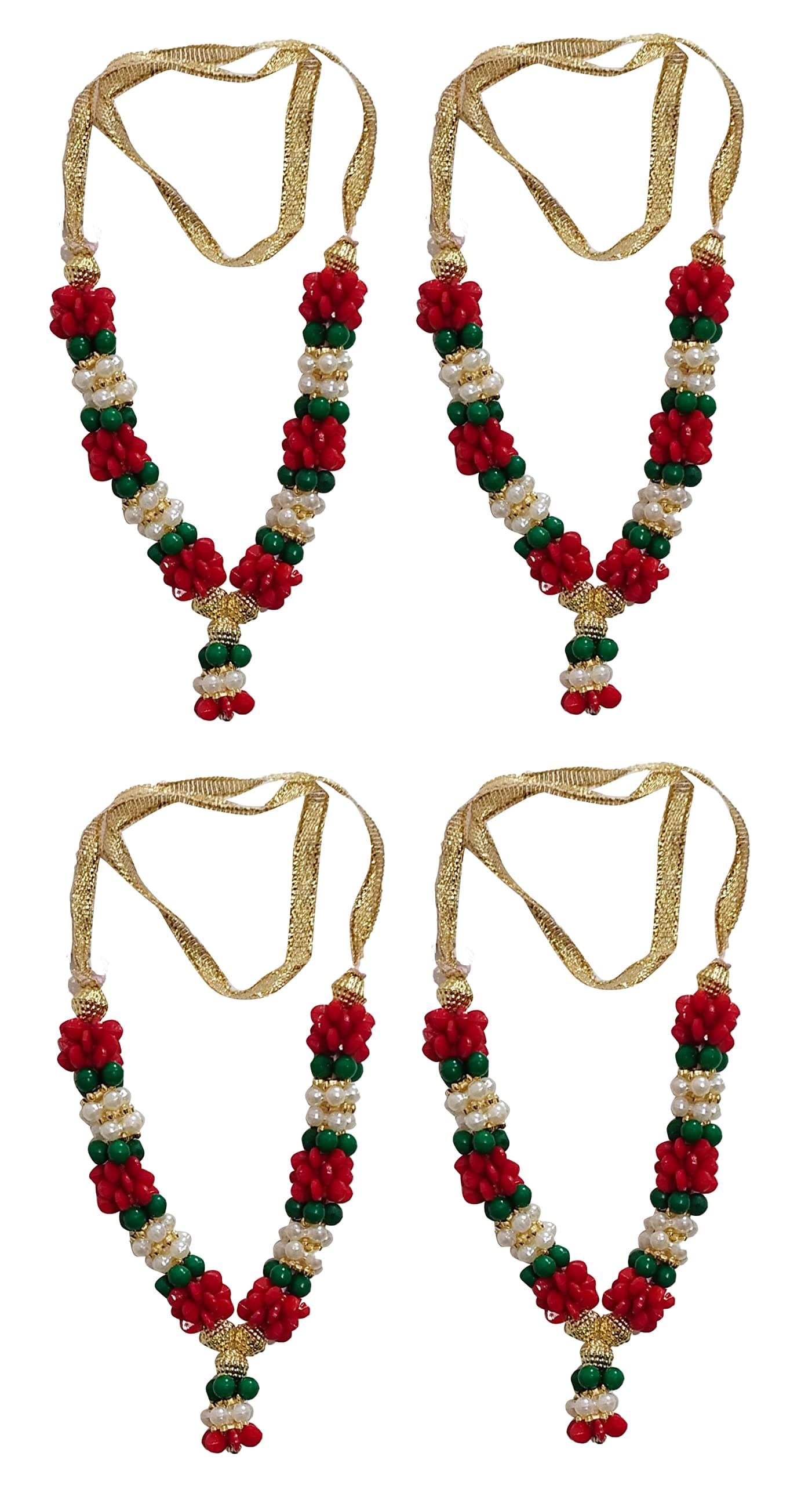 Snabs White Moti Mala for Photo Frame Gods Idols Small 9 cm, Set of 4