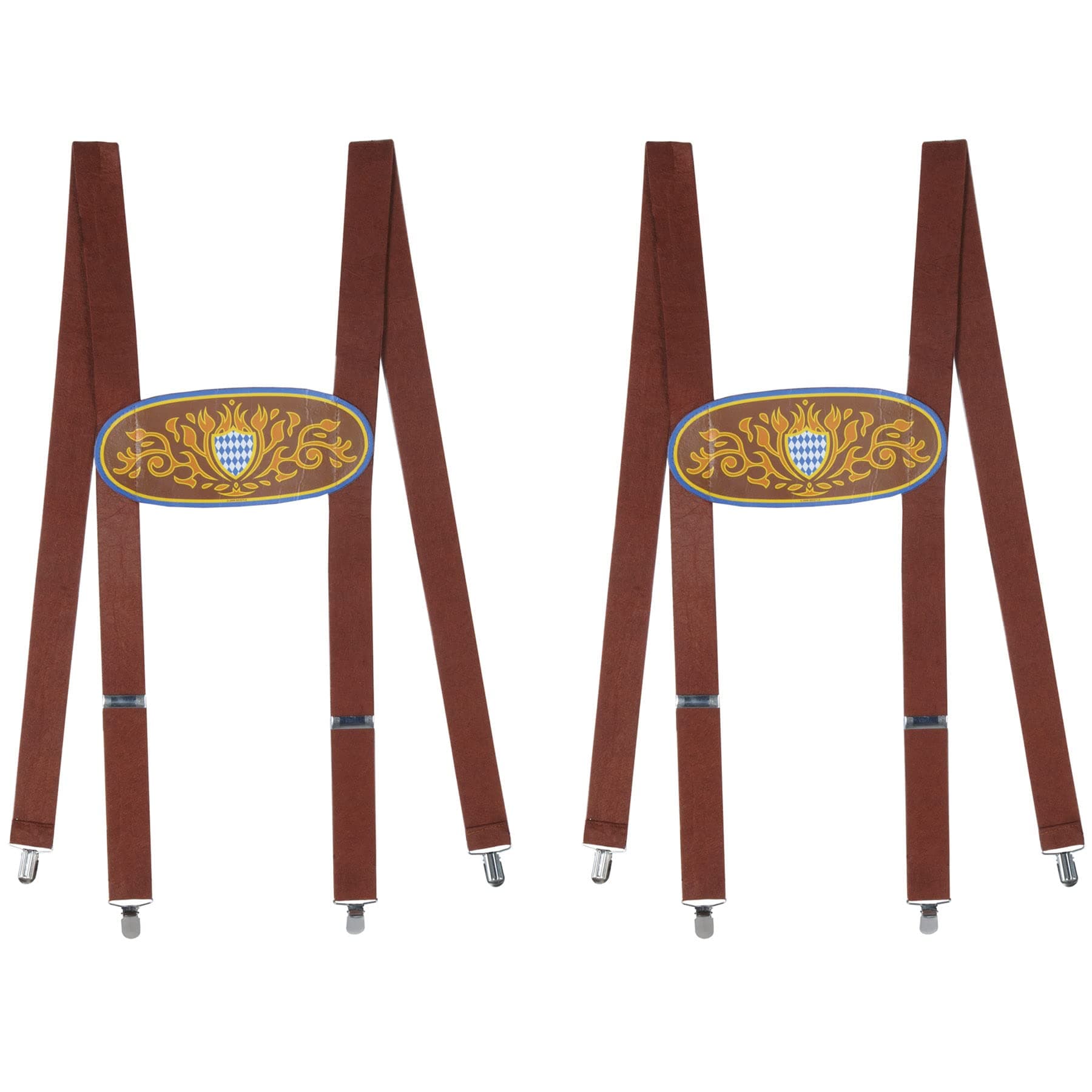 Beistle Bavarian Suspenders-(2 Pack), Brown/Blue/Gold/White, One Size