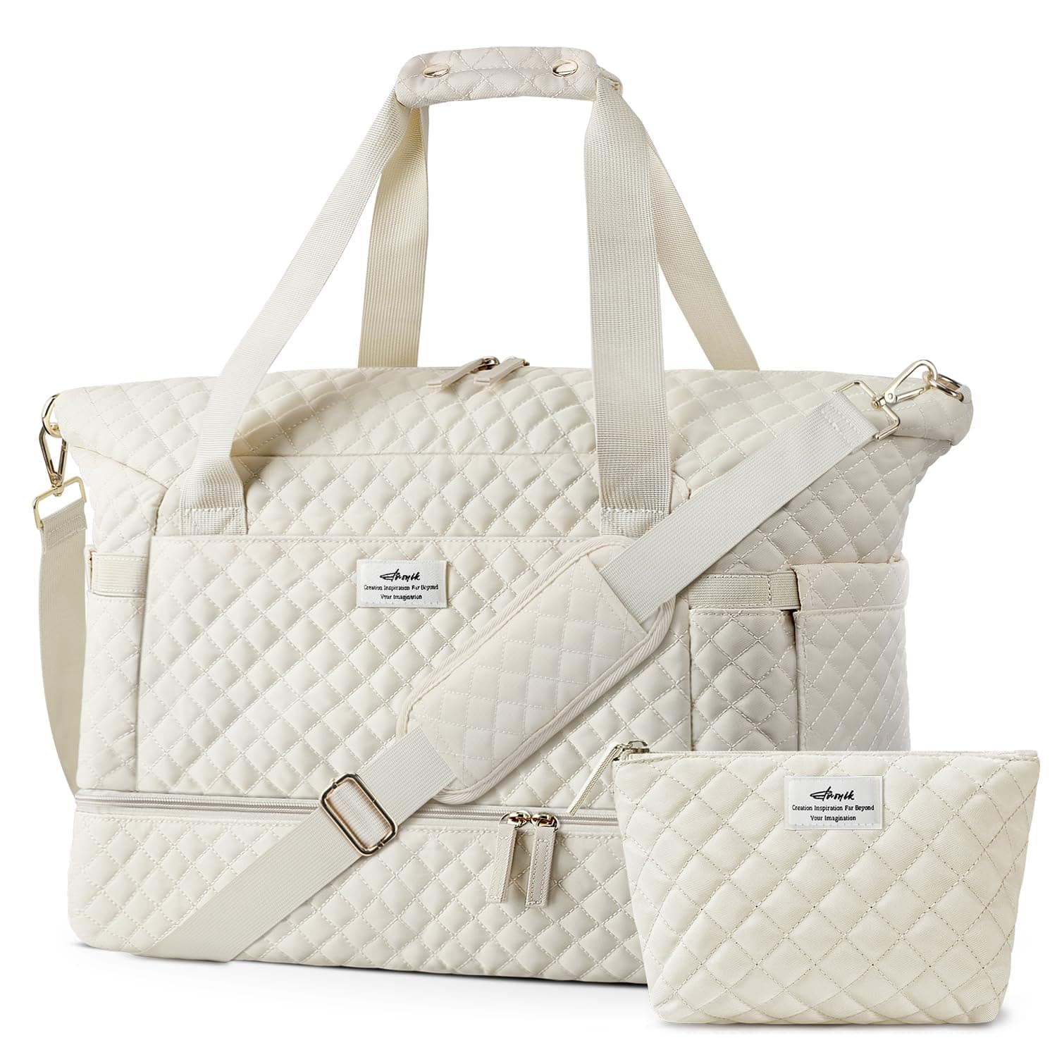 ETRONIK Travel Bag, Weekender Bags for Women, Personal Item Travel Bag with Wet Pocket, Duffel Bag for Travel with Shoes Compartment, 48L Hospital Bag for Labor and Delivery (Beige)