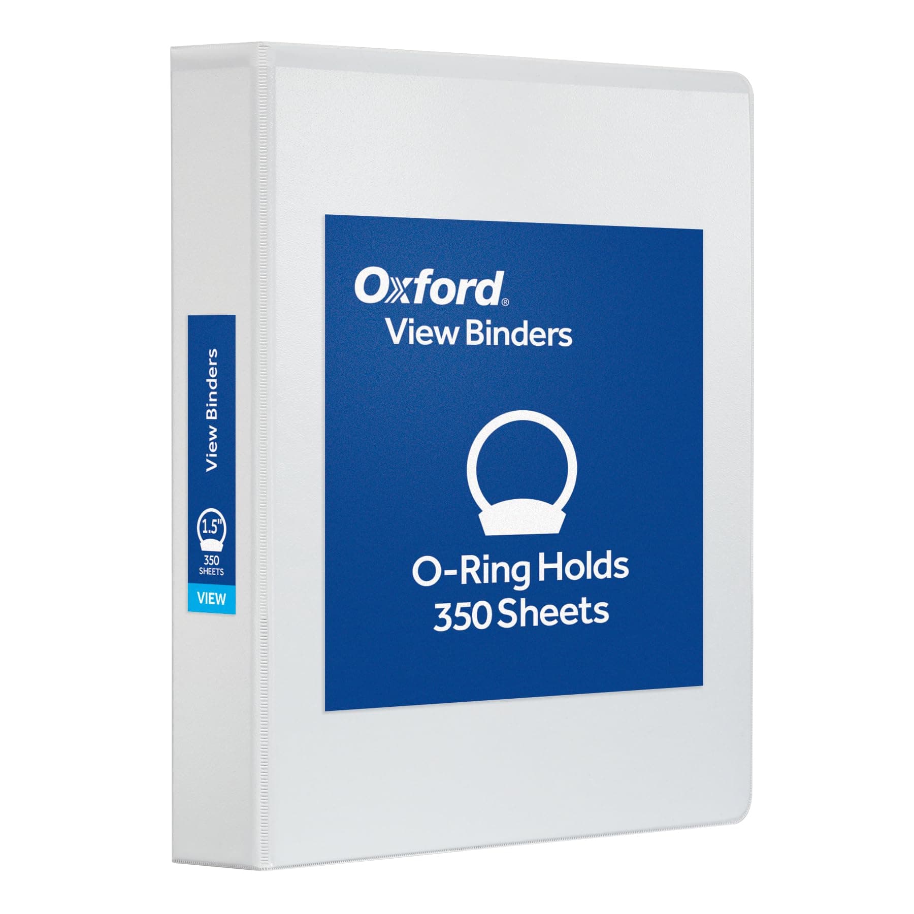 Oxford Ring Binders, 1.5" Round Ring Binders, View Binder, Covers on 3 Sides, XtraLife Hinge, Non-Stick, PVC-Free, White, 350 Sheet Capacity (1002547)