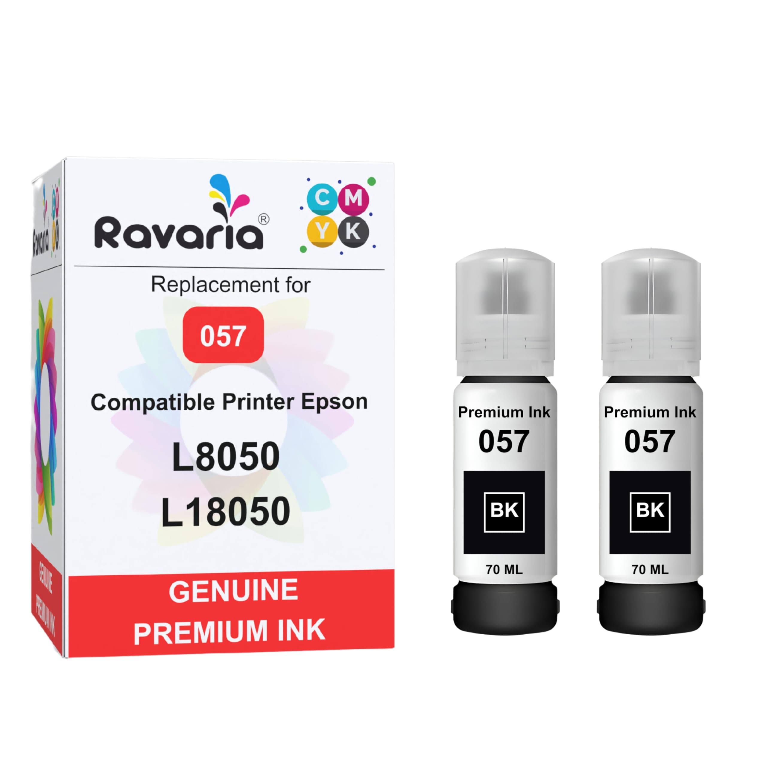 057 Refill Ink for Epson L8050, L18050 Printer - Compatible Ink Bottle for 057 Ink Code for (057 Black Ink 2 Pcs)
