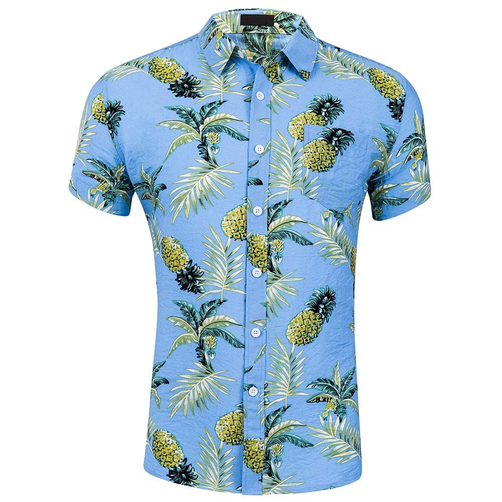 CATERTO Men's Short Sleeve Standard-Fit 100% Cotton Button Down Casual Pineapple Hawaiian Shirt