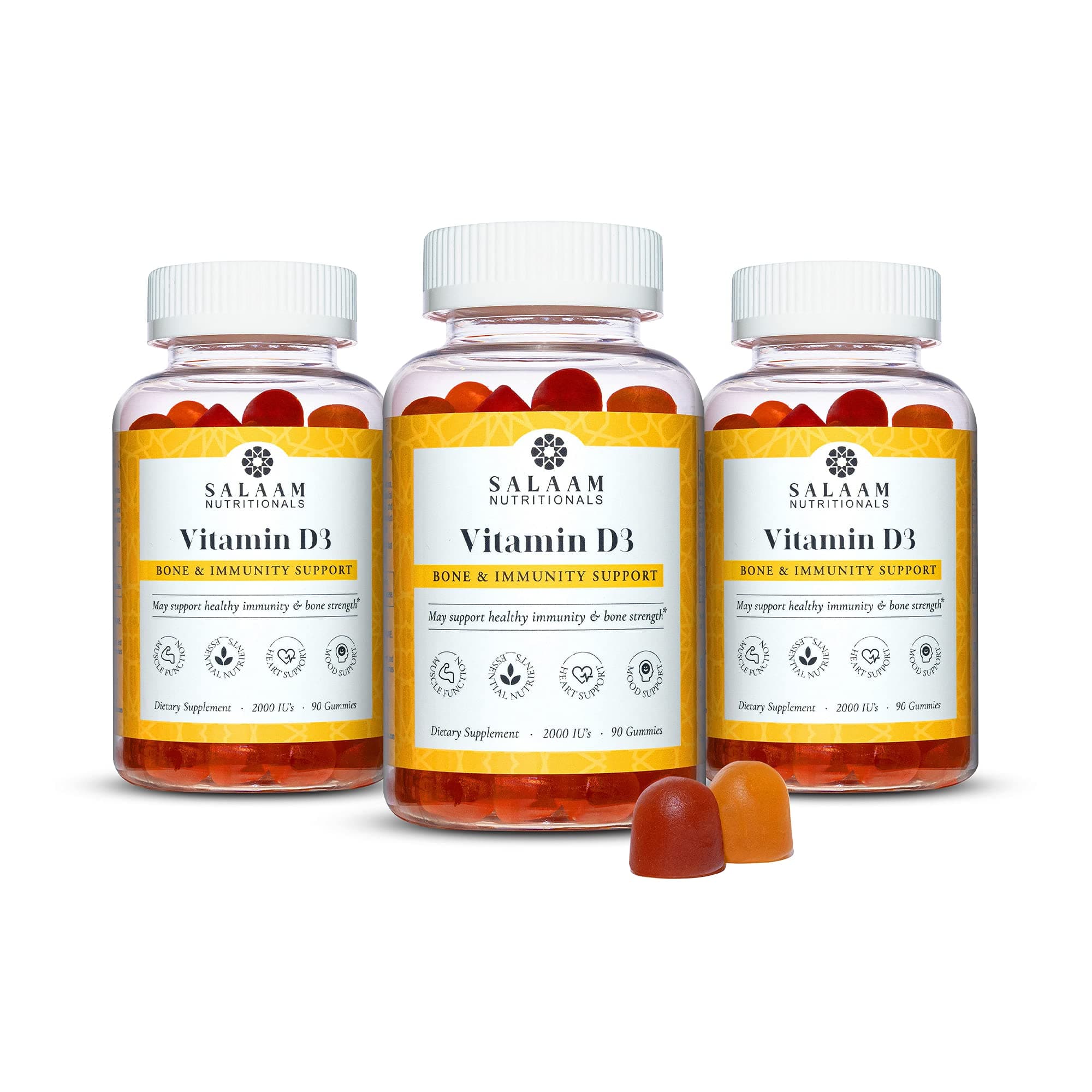 Salaam Nutritionals - 2000 Iu Vitamin D3, Vitamin D3 Gummies for Adults, Bone, Teeth, and Immunity Support, 90 Count, 3 Packs