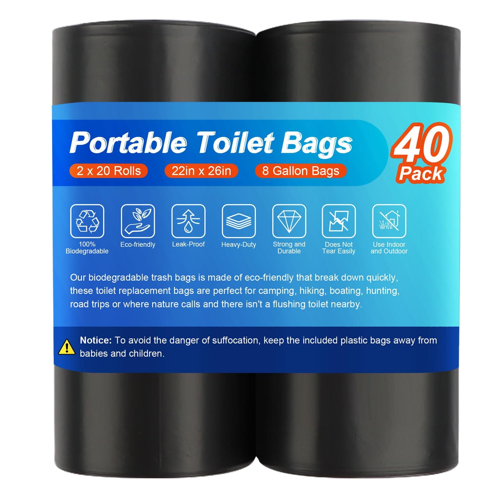 40 Portable Camping Toilet Bags, Biodegradable Compostable Thickened for 5 Gallon Bucket Toilet