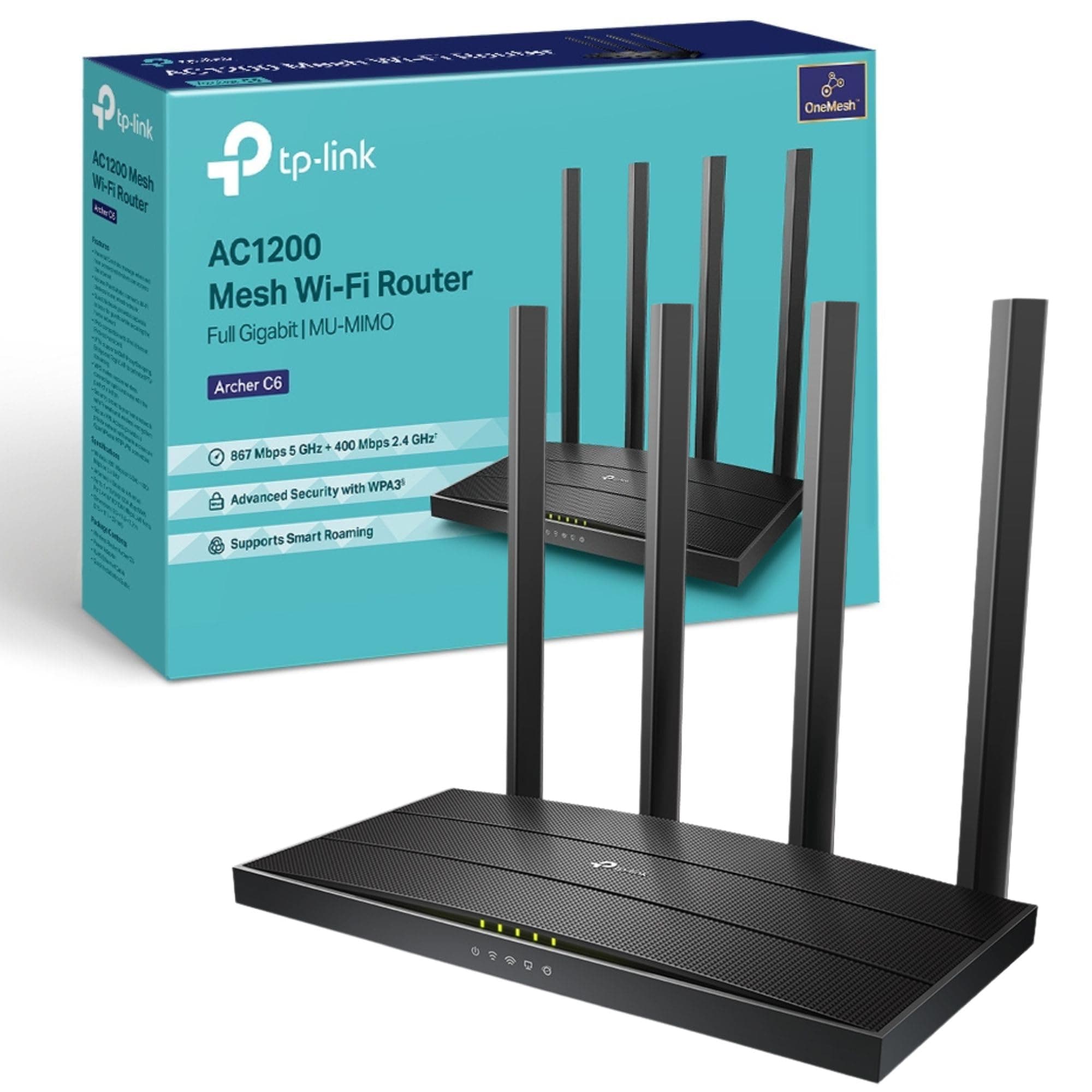TP-Link Archer C6 Router WiFi AC1200Mbps, WiFi Router,Gigabit Ethernet Ports, VPN Router Server, Easy Setup, Internet Booster Routers, WiFi Booster, WPA3, Gaming Xbox PS4 Steam, Easy Setup,EasyMesh