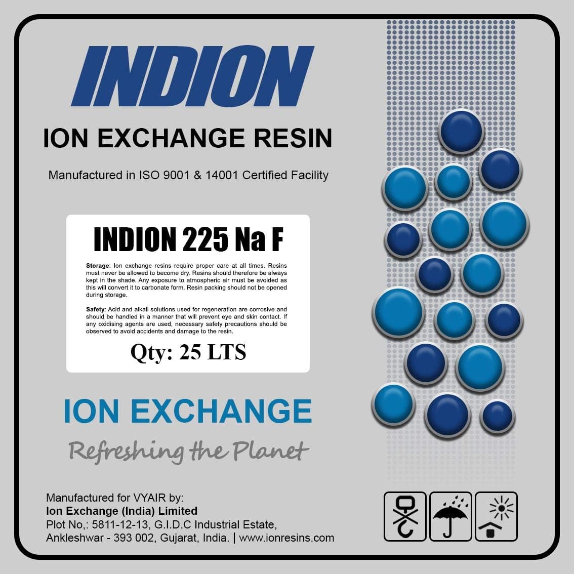 Vyair 225 NaF Ion Exchange Water Softener Resin for Pure Drinking Water (25 Litre)