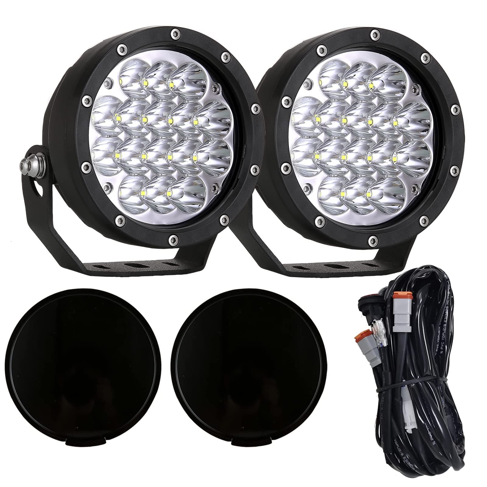 BIGLION.X Pair 5 Inch Led Driving 160w Round Spot Light Driving Spotlights with Black Cover 12V 24V for Pickup Trucks SUV UTV ATV 4x4, 5Inch 6000K white offroad lights