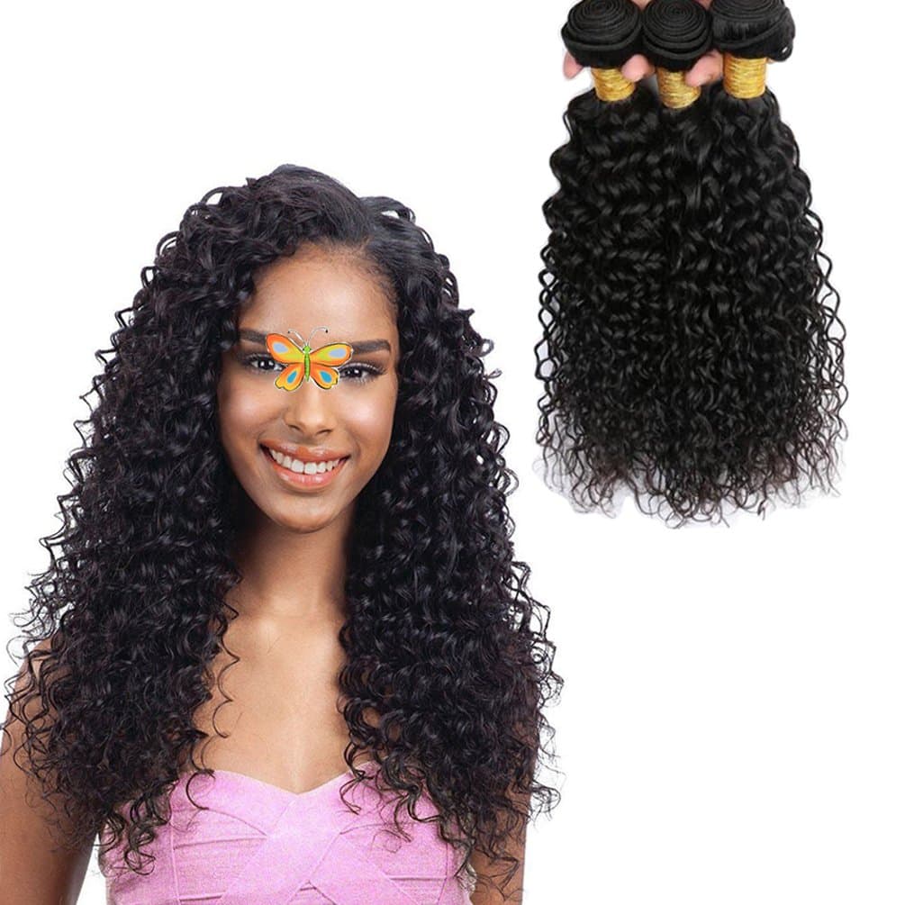 JINREN Brazilian Curly Hair 3 Bundles 16 18 20inch Unprocessed Brazilian Virgin Hair Curly Human Hair Weave Natural Black Brazilian Curly Virgin Hair Bundles