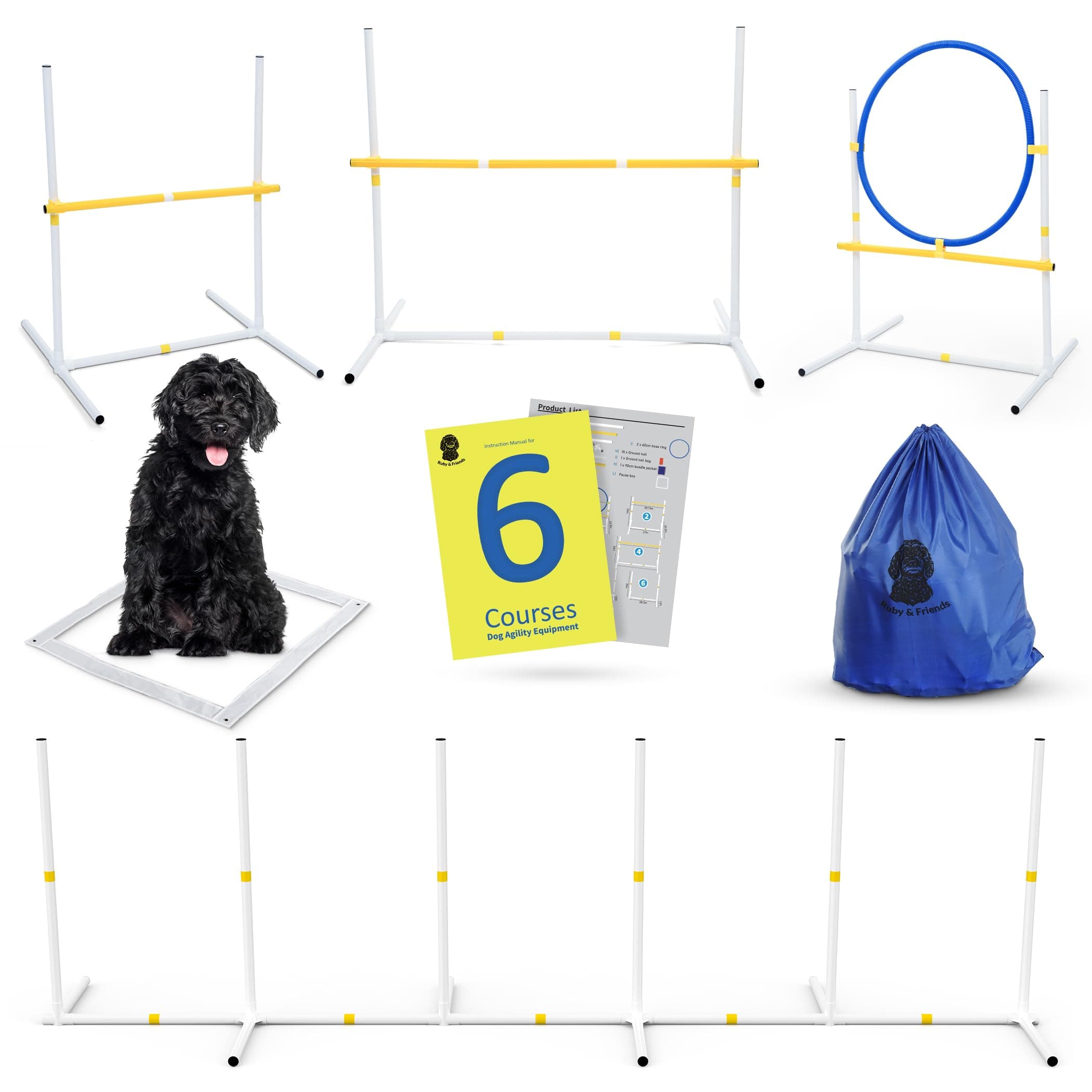 Dog Agility Equipment: Create 6 Sturdy Obstacle Courses with Our Dog Agility Course Backyard Set, Including Weave Poles, Ring Jumps and Hurdles with This Obstacle Course for Dogs