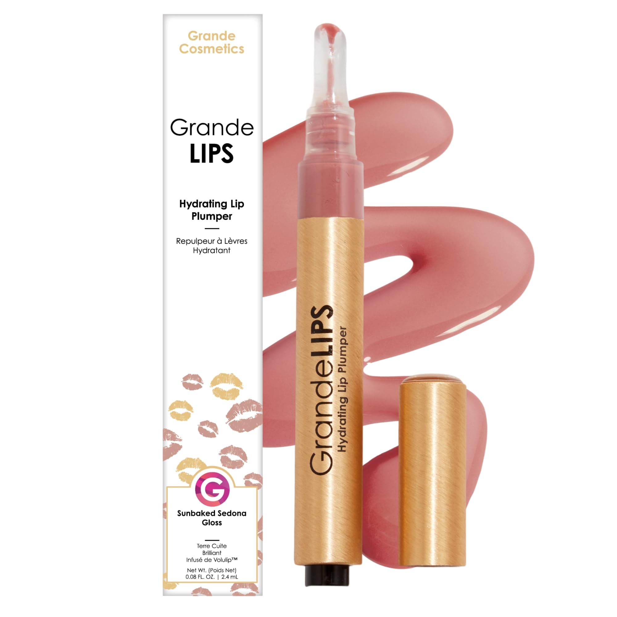 Grande Cosmetics GrandeLIP Plumper Hydrating Lip Plumper, Gloss Finish, Sunbaked Sedona, Gold