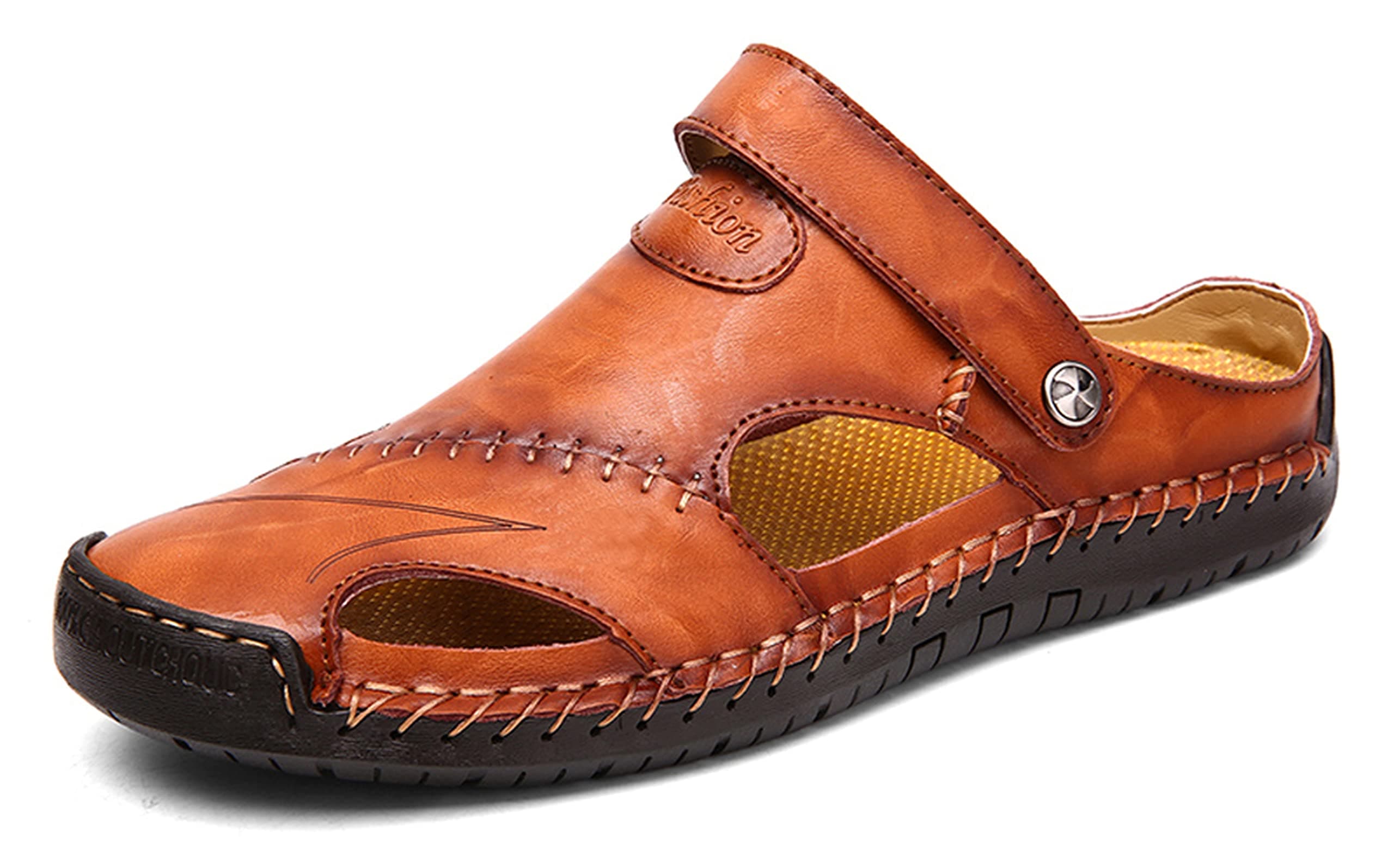 Men's Leather Hollow Athletic Sandals Slip-on Roman Casual Shoes