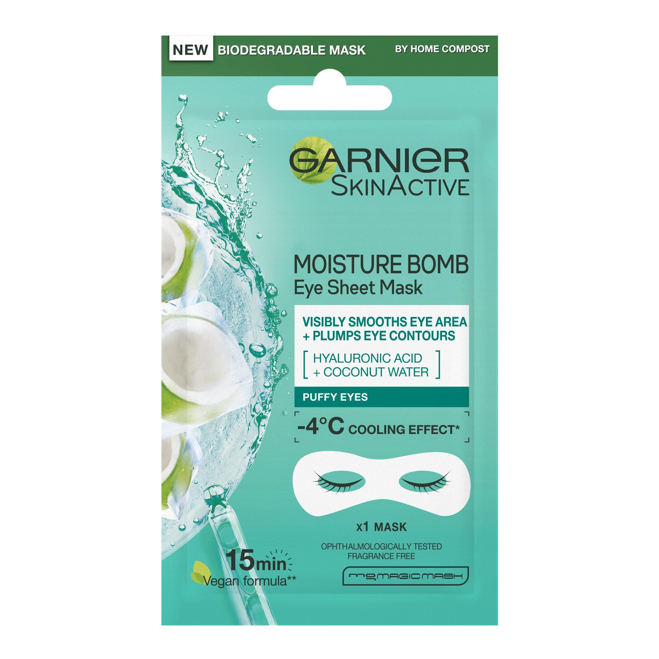 Moisture Bomb Coconut Water Eye Mask, With Hyaluronic Acid And Coconut Water, Hydrating & Replumping Under Eye Mask, Help Reduce Appearance of Fine Lines, Vegan Tissue Mask, 6g