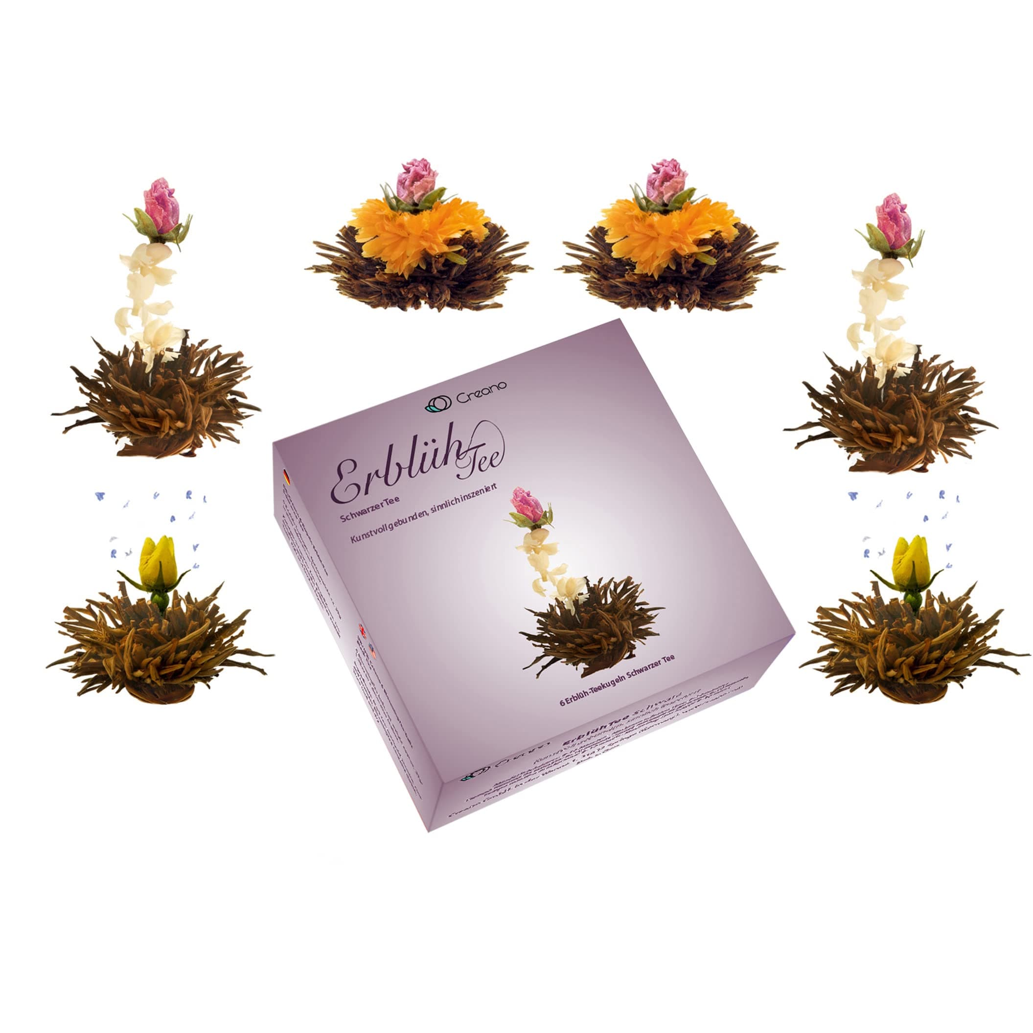 CreanoBlooming Tea Sampler in a Classy Gift Box to Try - Black Tea - Gift for Women, Mom, Tea Lovers - 6 Pieces (Pack of 1)