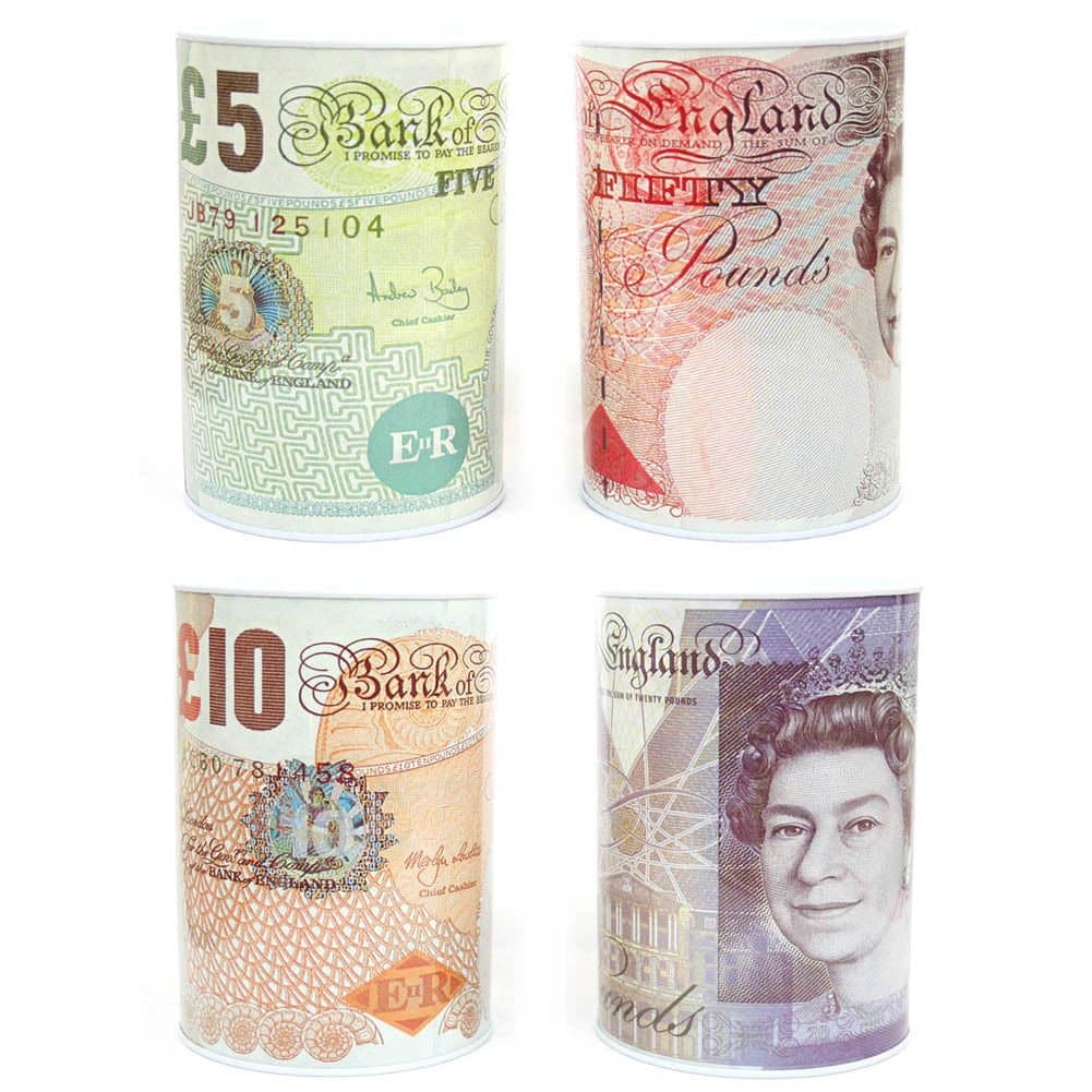 British Bank Note Novelty Tin Metal Money Box Savings Bank
