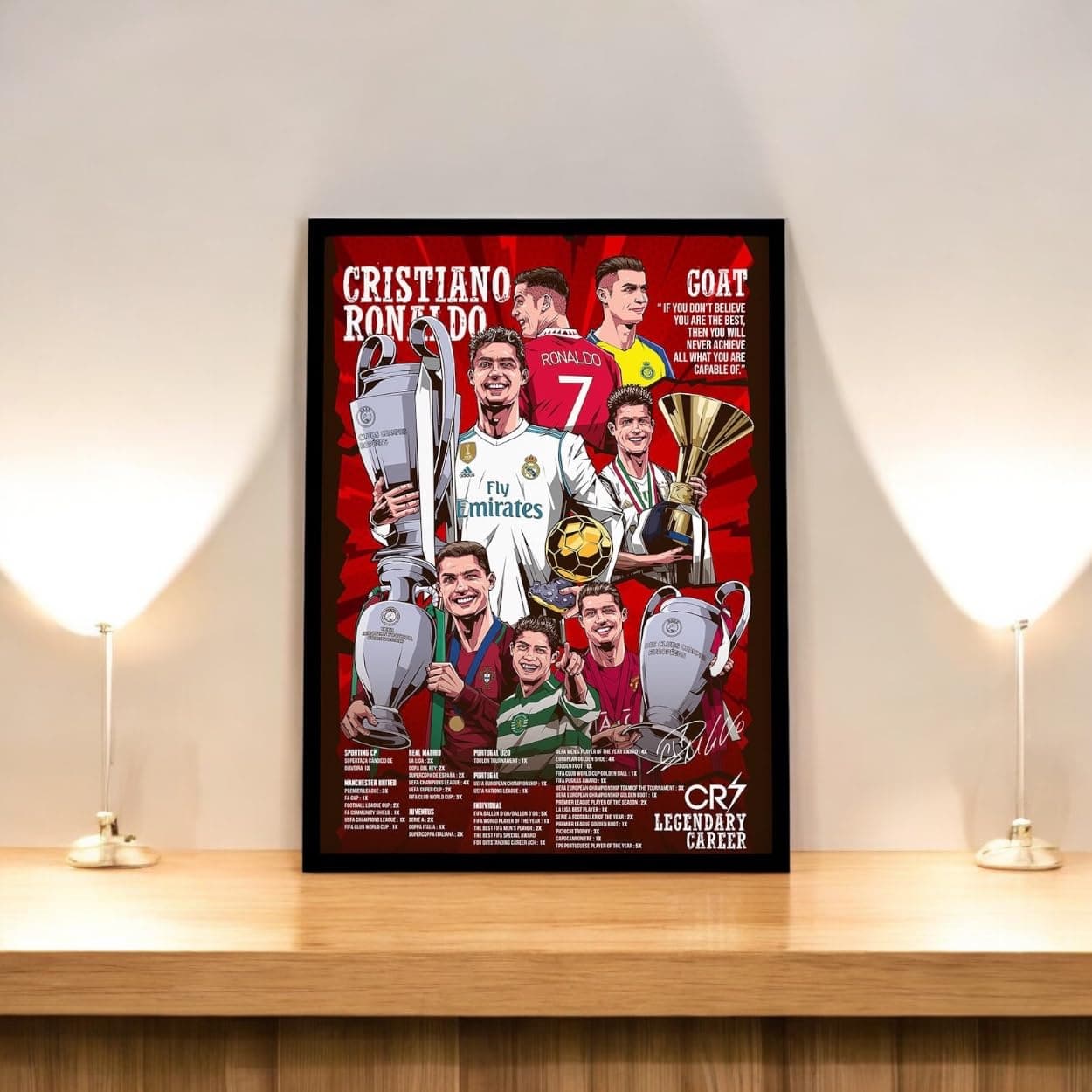 SINCE 7 STORE Cristiano Ronaldo Legendary Career Framed Poster For Gifting/For Room Decor/For Football Fans (A4, BLACK)