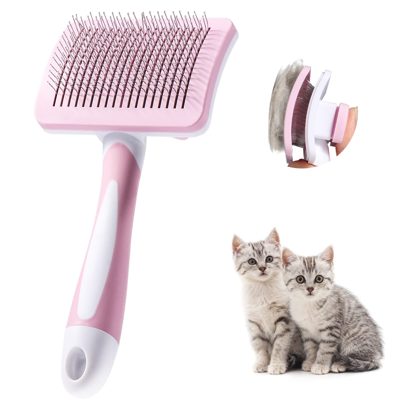 Vinabo Cat Dog Comb Brush, Cat Brush Grooming Comb, Self Cleaning Slicker Brushes, Pet Grooming Tool with Cleaning Button for Dog Shedding Tools